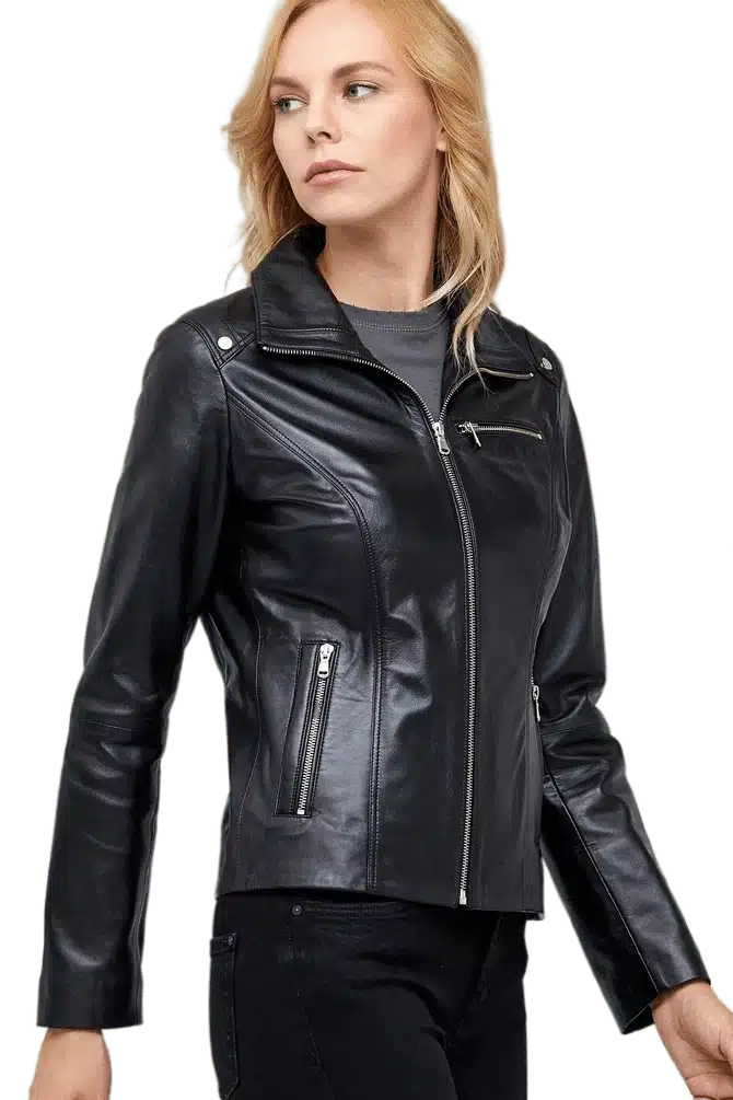 Claris Women's 100 % Real Black Leather Jacket