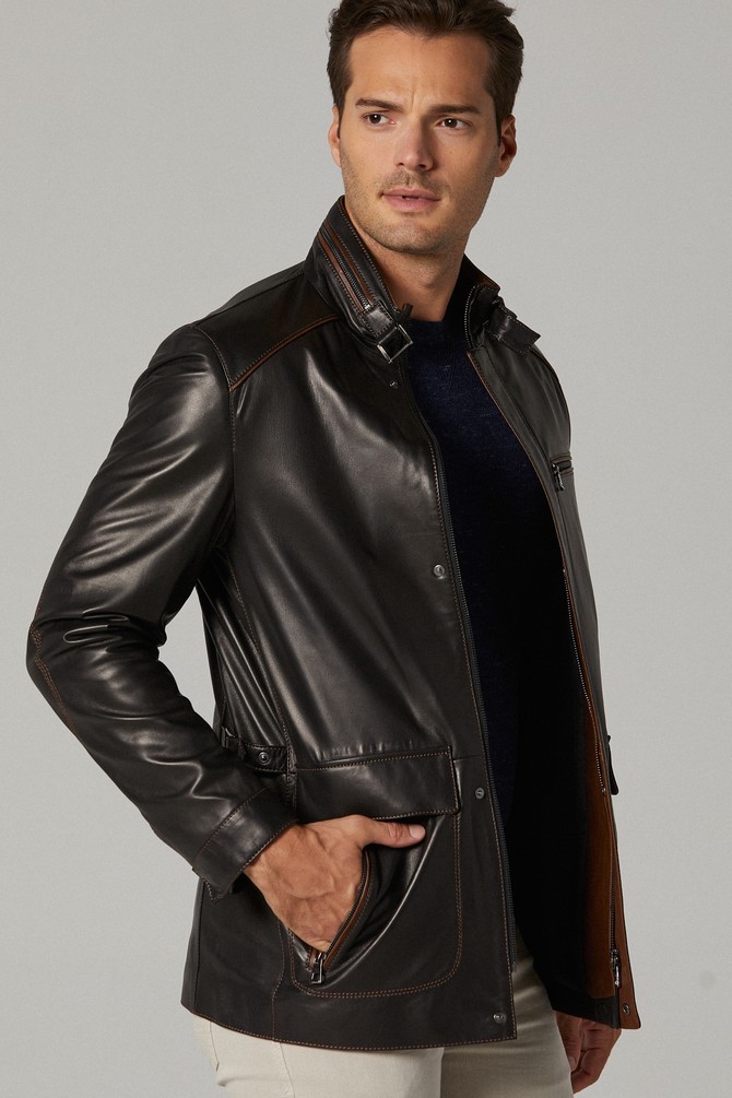 Classic Black Leather Fashion Coat - Men Jacket in Louisiana