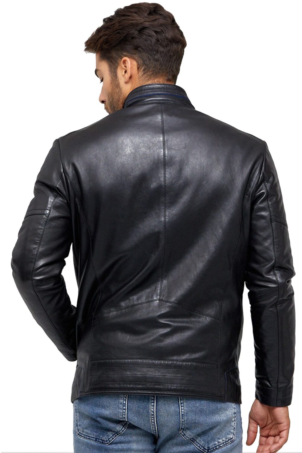 Men's 100 % Real Navy-Blue Leather Jacket