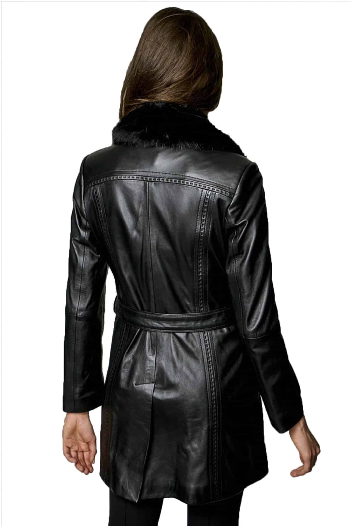Gael Women's 100% Real Black Leather Fur Coat