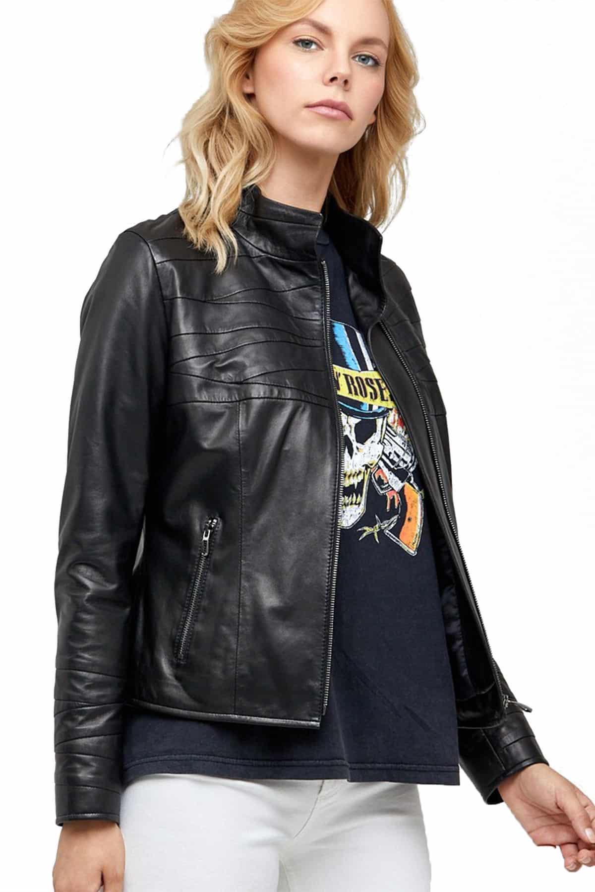 Sherill Women's 100 % Real Black Leather Biker Modern Classic Jacket