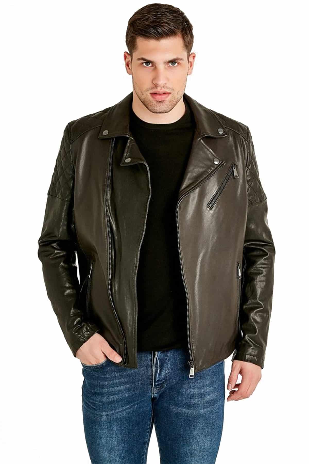 Men's 100 % Real Olive Leather Biker Brando Jacket
