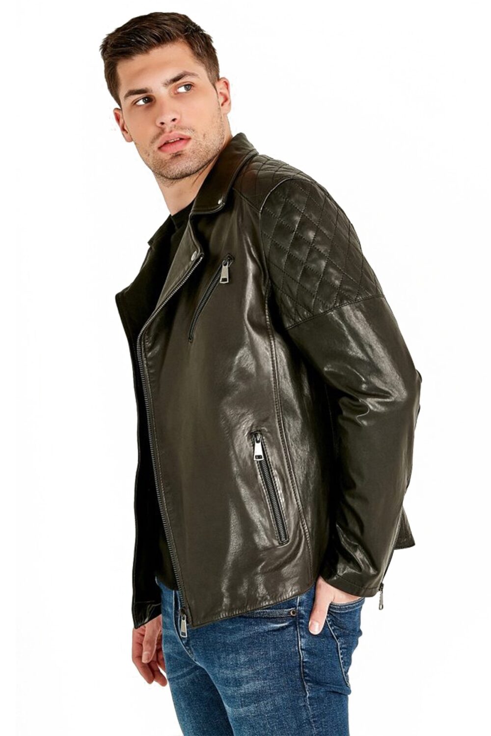 Black Sports Motorcycle Leather Jacket - Men Fashion in Iowa
