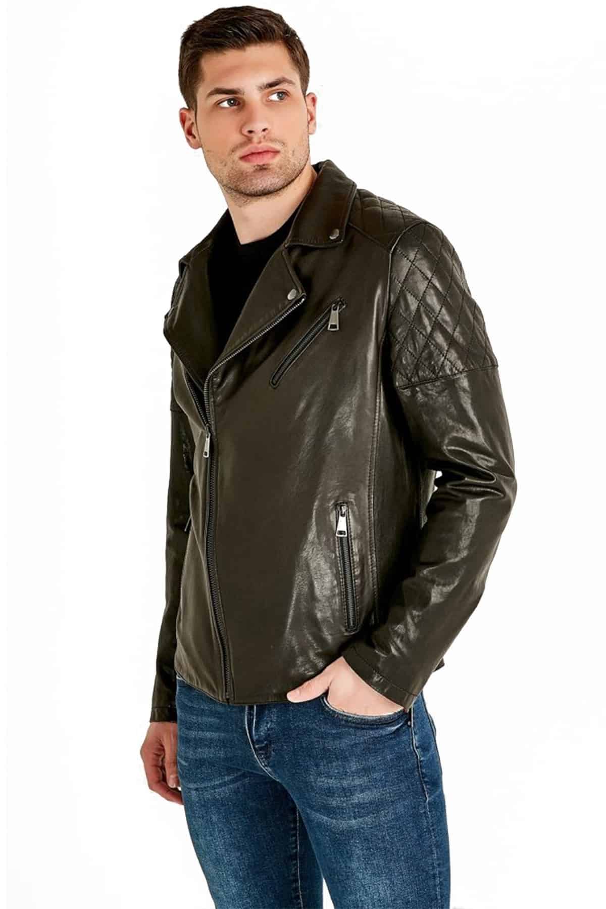 Men's 100 % Real Olive Leather Biker Brando Jacket