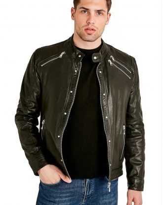 Genuine Cowskin Leather Jacket for Men's, Black Leather Hooded Jacket