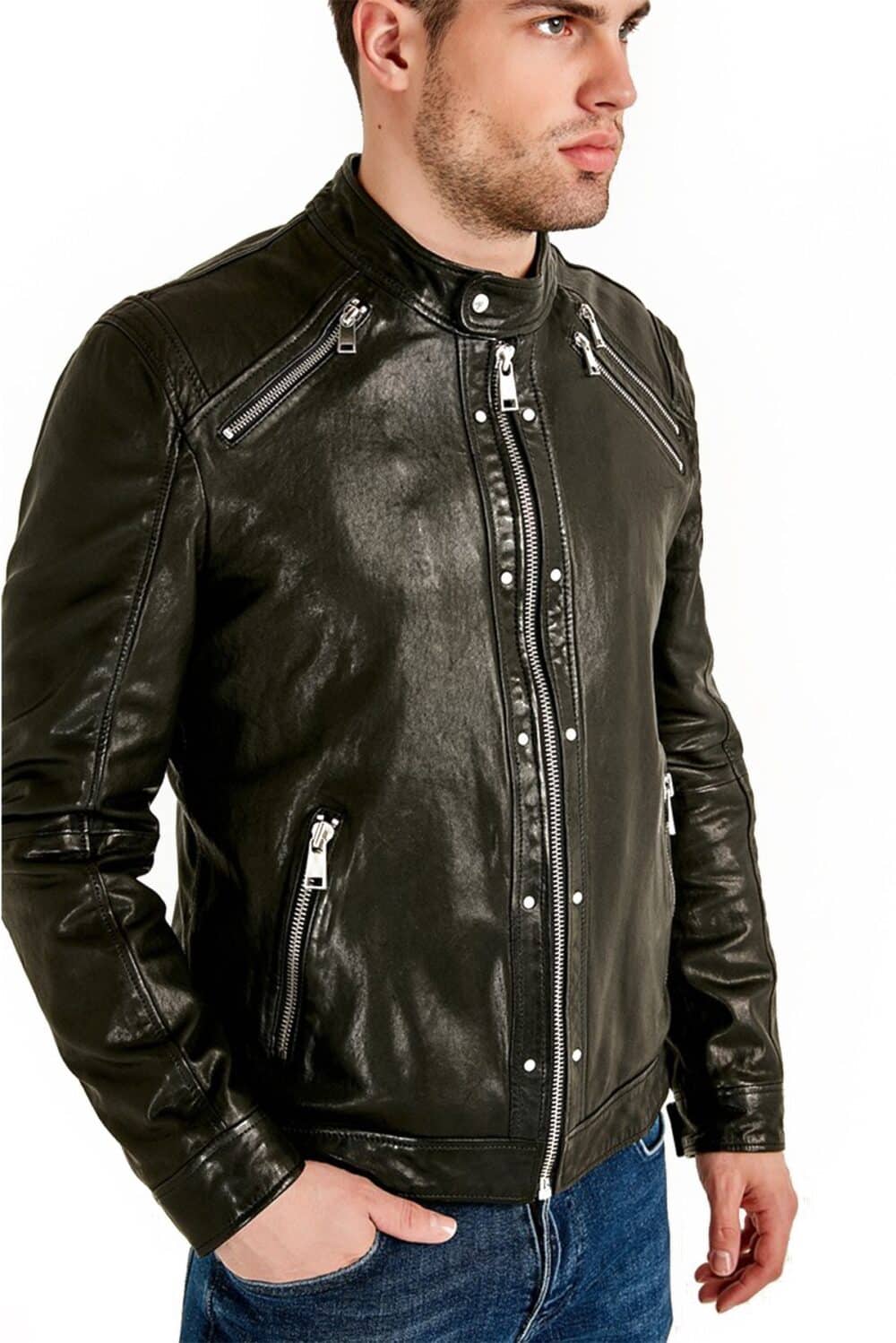 Grant Galore Olive Leather Jacket - 100% Lambskin Leather