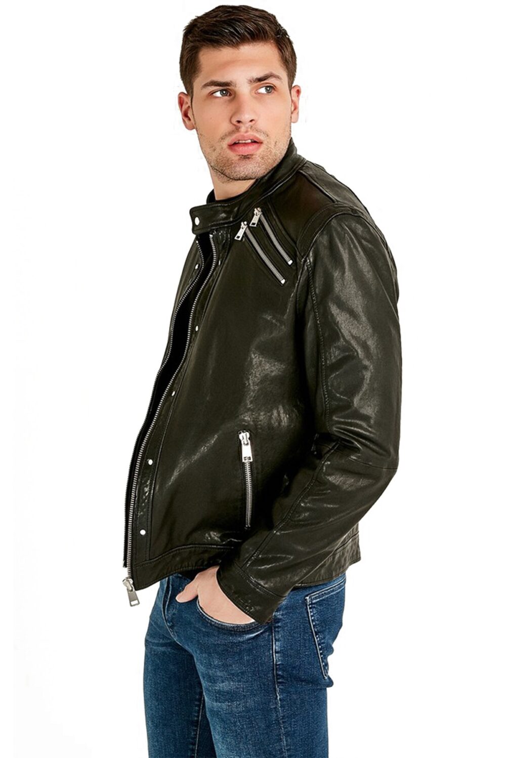 Grant Galore Olive Leather Jacket - 100% Lambskin Leather