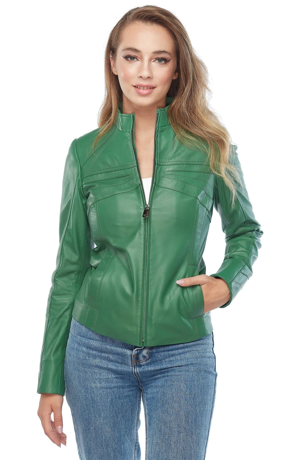 Amanda Griffin Women's 100 % Real Green Leather Jacket