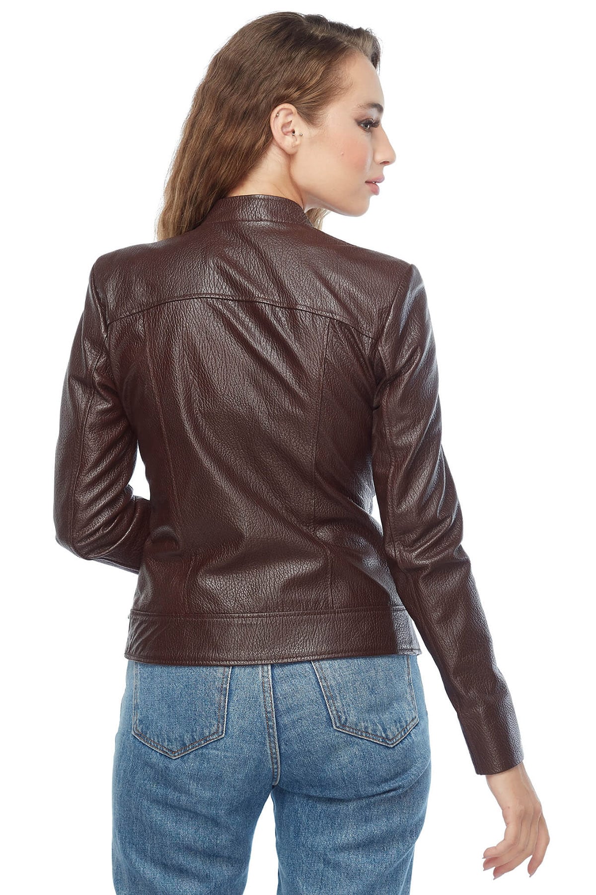 Amelia Women's 100 % Real Brown Leather Jacket