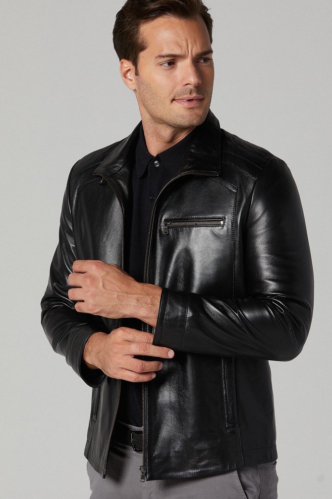 Mens Black Genuine Leather Jacket | tyello.com