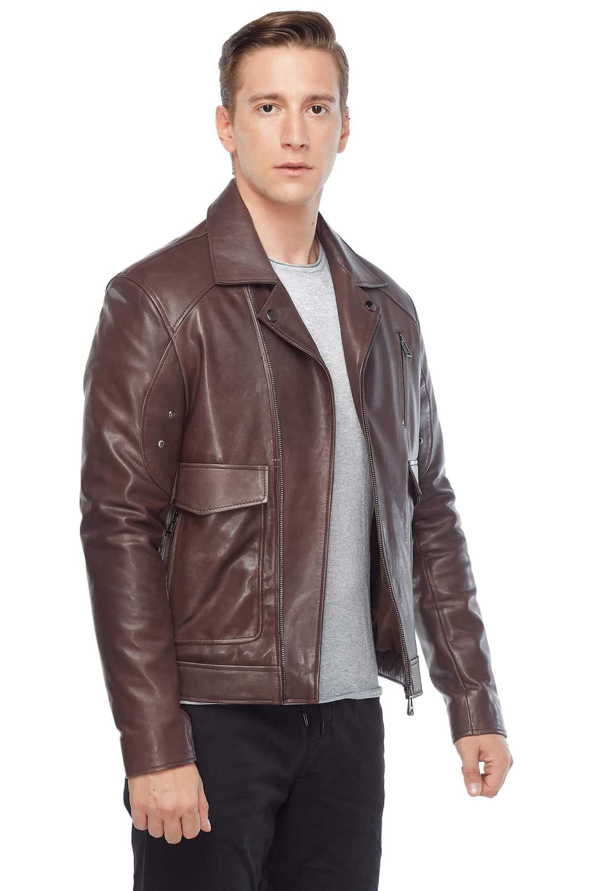 Blondey McCoy Men's 100 % Real Brown Leather Jacket