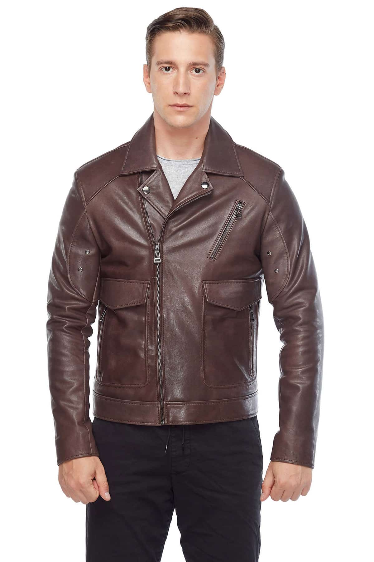 Blondey McCoy Men's 100 % Real Brown Leather Jacket