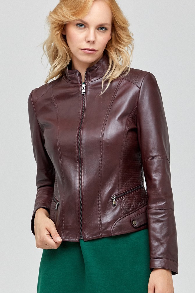Women's Faux Fur hooded Leather Jacket in Brown | UFS
