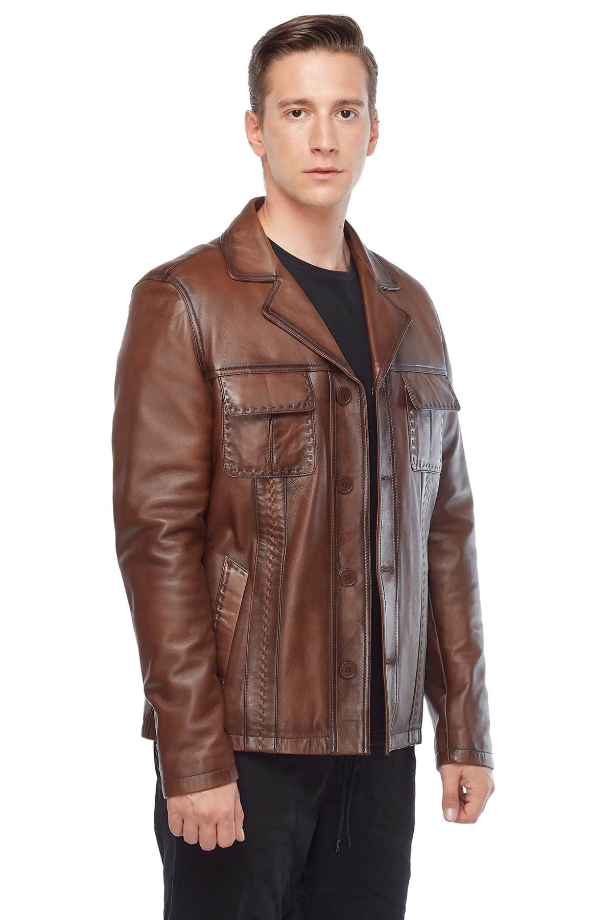Charley Speed Men's 100 % Real Brown Leather Coat
