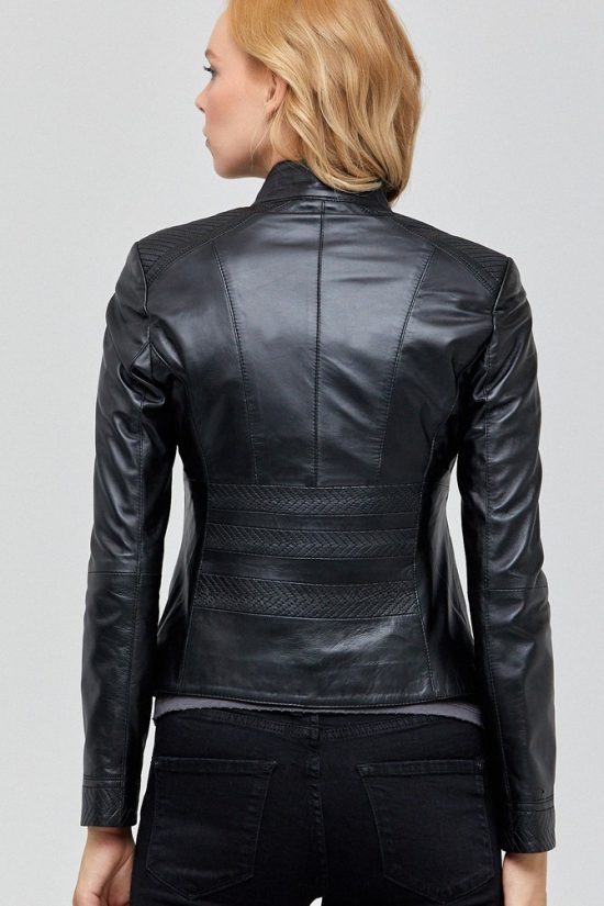 Charlotte Ladies Black Leather Jacket -Free Ship USA, Canada