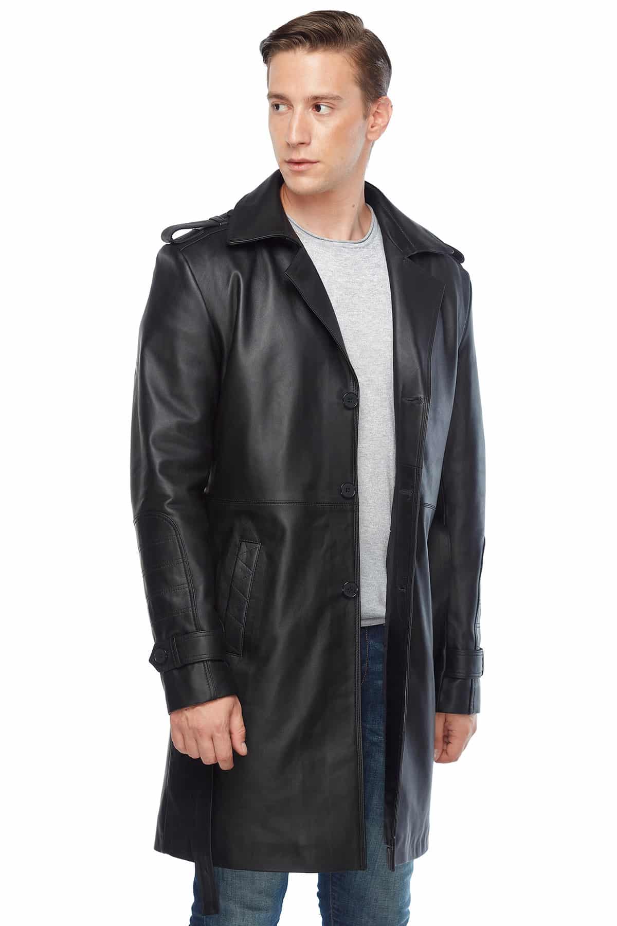 Daniel Men's 100 % Real Black Leather Topcoat