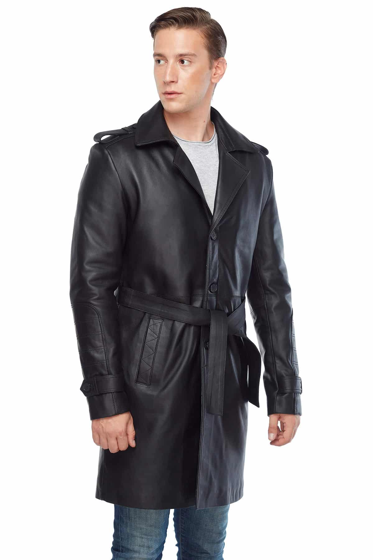 Daniel Men's 100 % Real Black Leather Topcoat