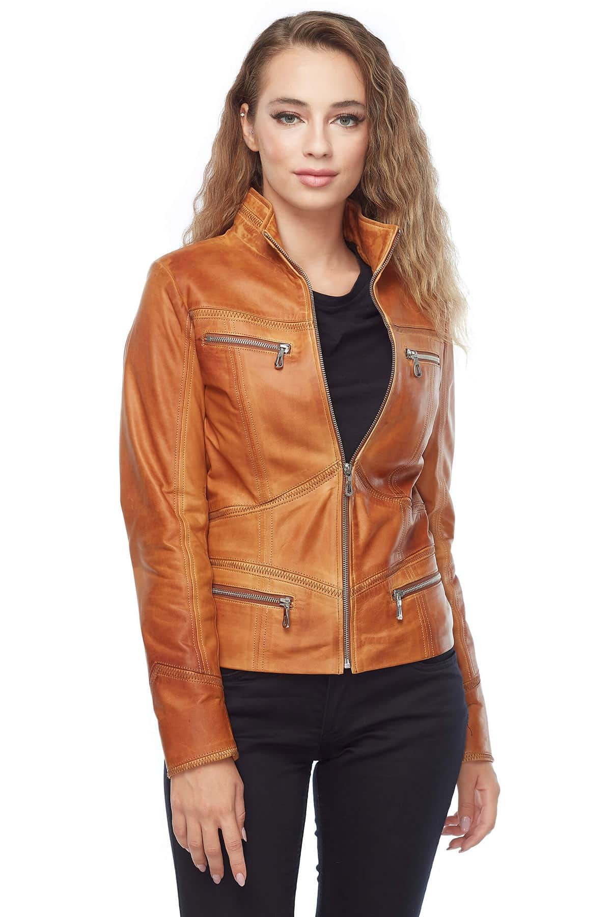 JULIET Light Brown Sport Leather Jacket