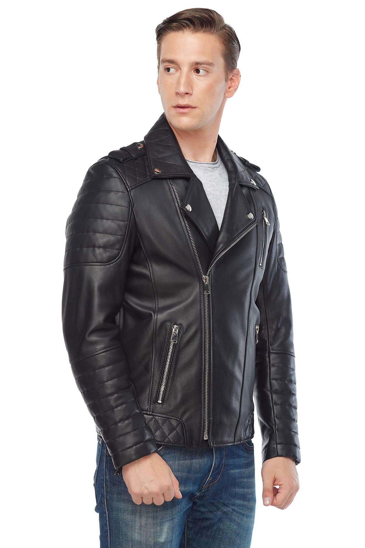 George Barnett Men's 100 % Real Black Leather Biker Jacket