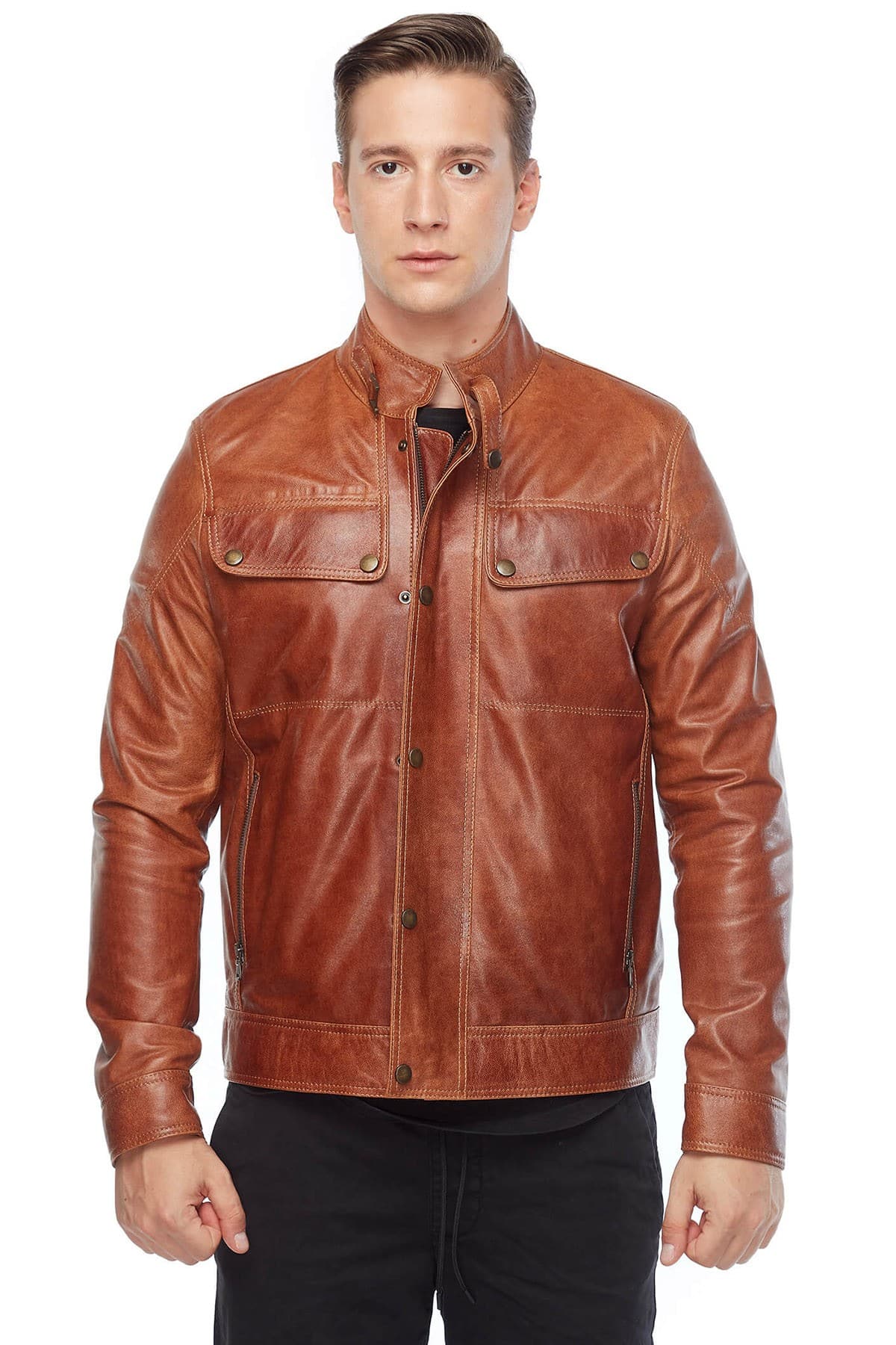 Josh Beech Men's 100 % Real Brown Leather Jacket