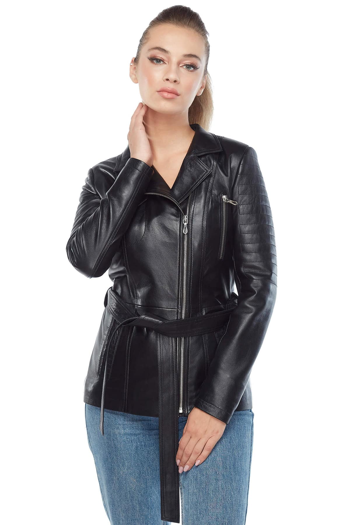 Women's 100% Real Black Leather Judy Coat