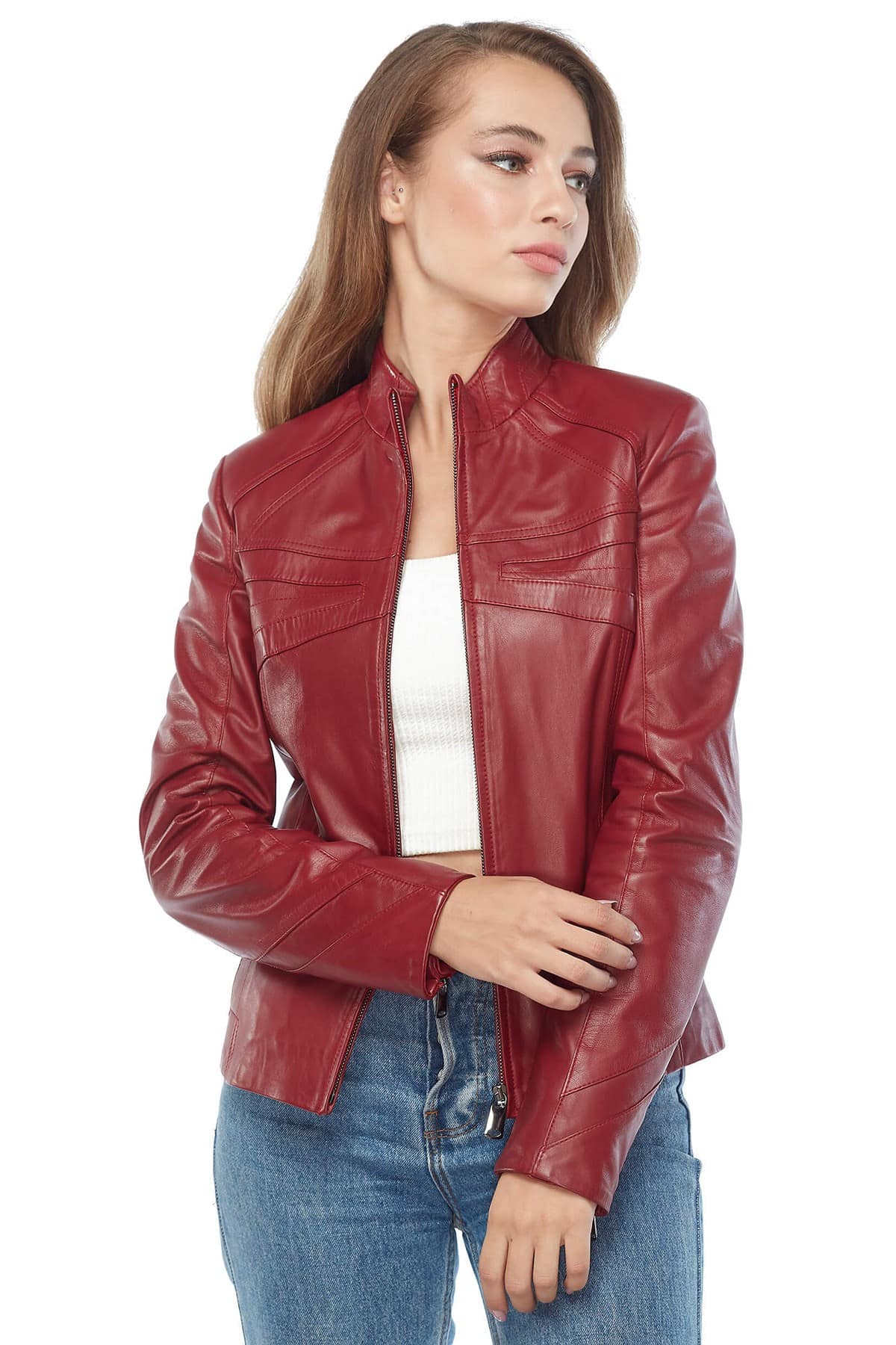 Karen Gillan Women's 100 % Real Red Leather Jacket