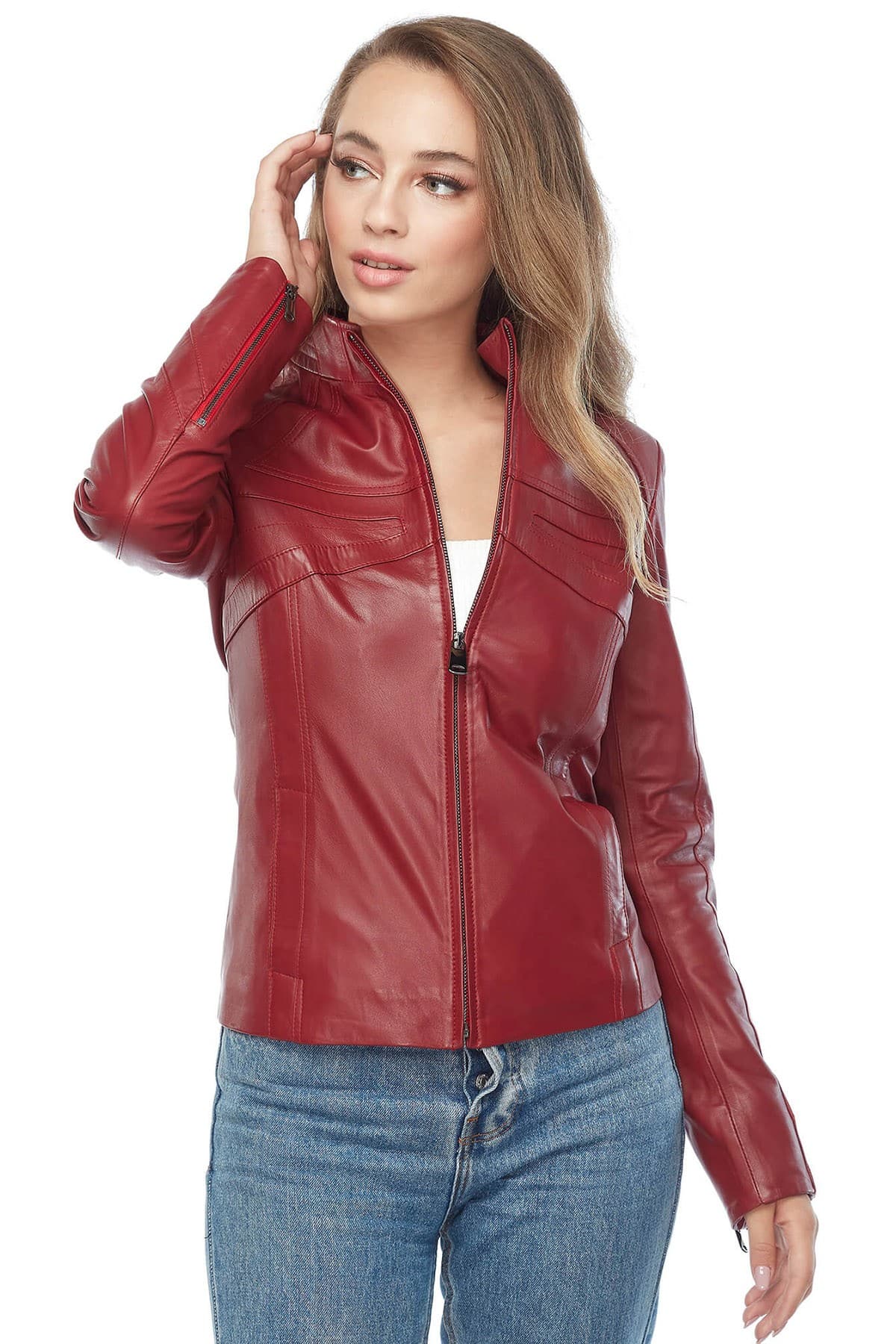 Karen Gillan Women's 100 % Real Red Leather Jacket