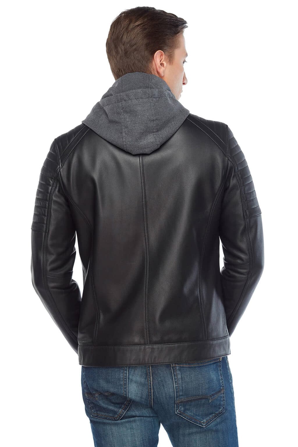 Genuine Cowhide Men's Leather Jacket, Black Hooded Jackets