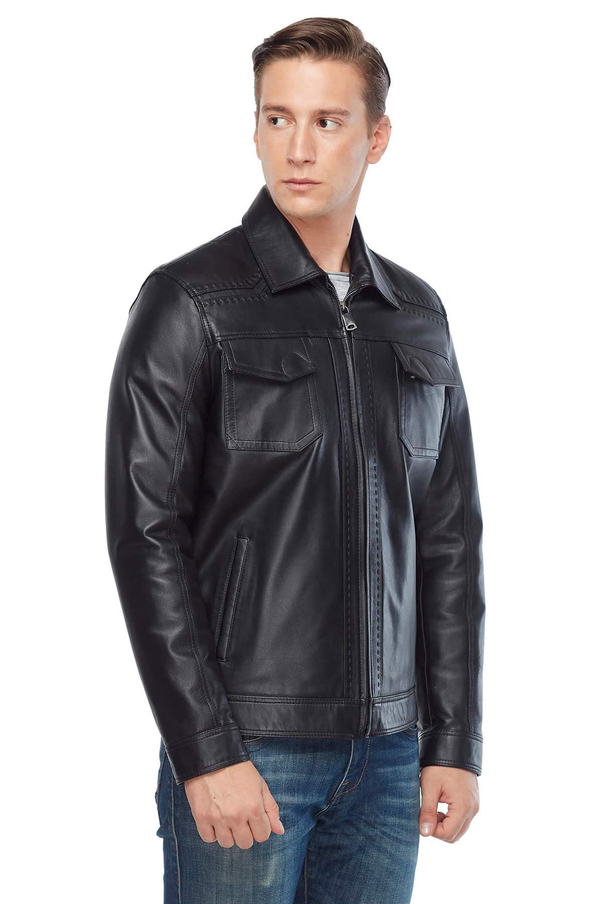 Men's 100 % Real Black Leather Marco Pointed Jacket