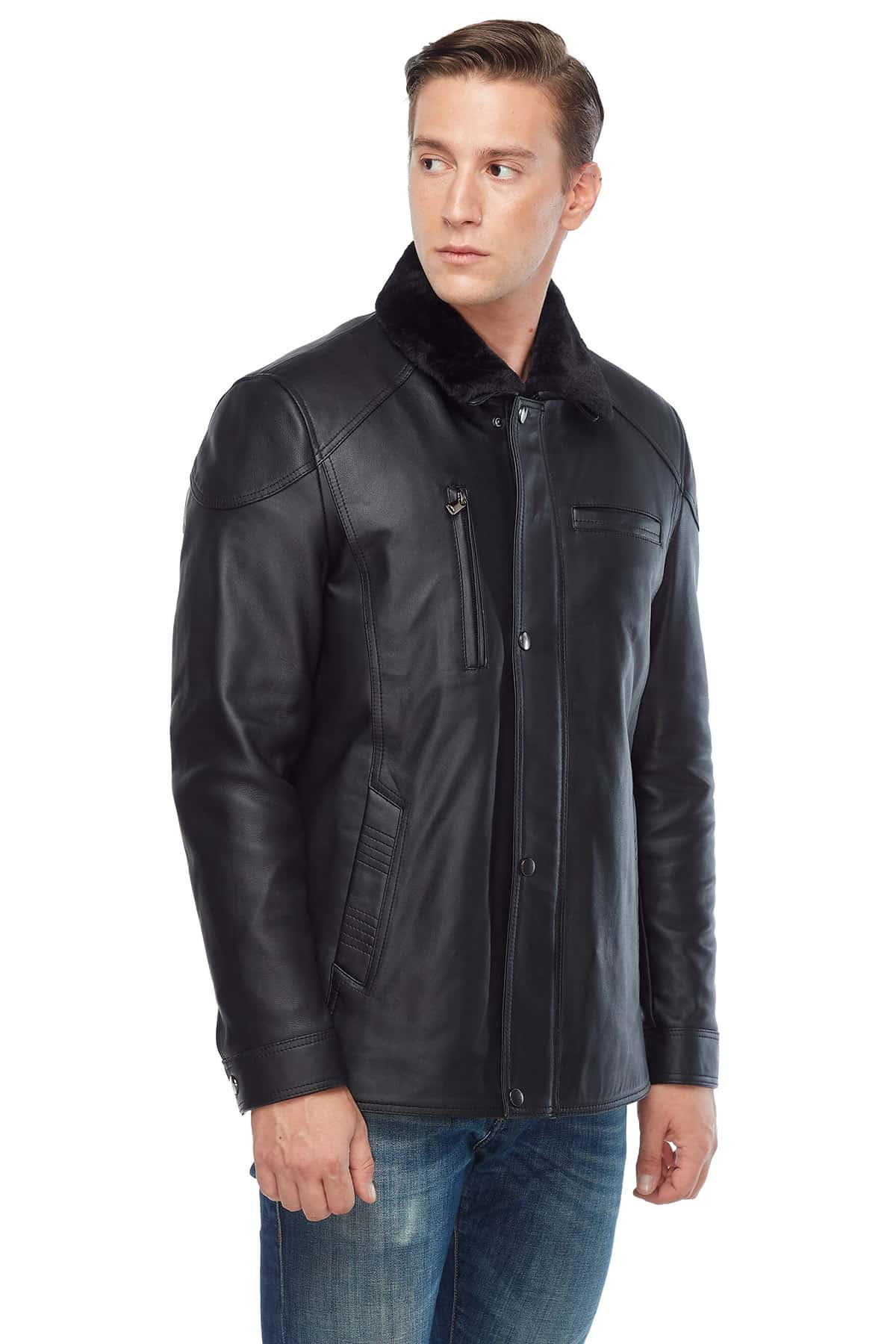 Men's 100 % Real Black Leather Shearling Jacket