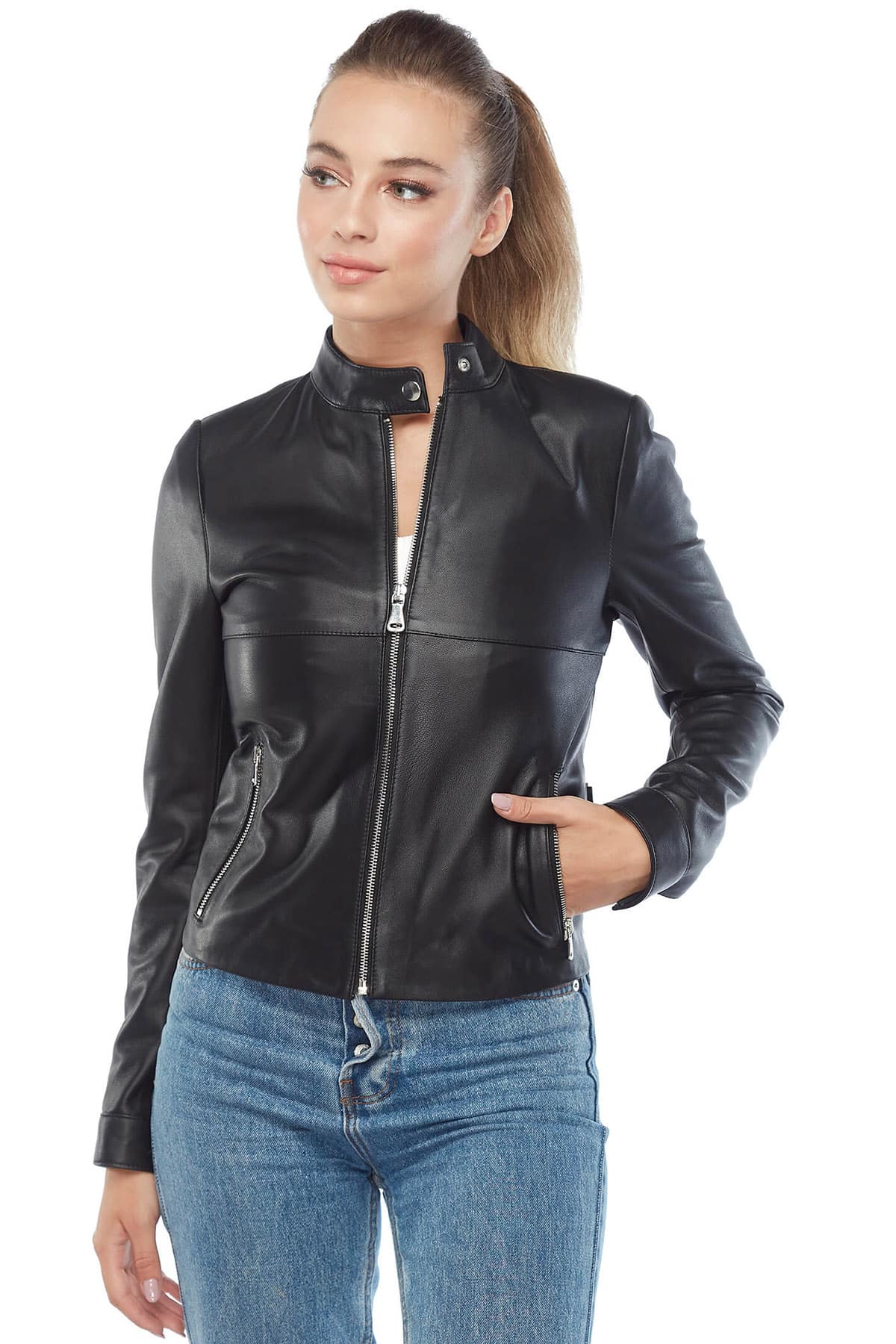 Mia Women's 100% Real Black Leather Moto Jacket