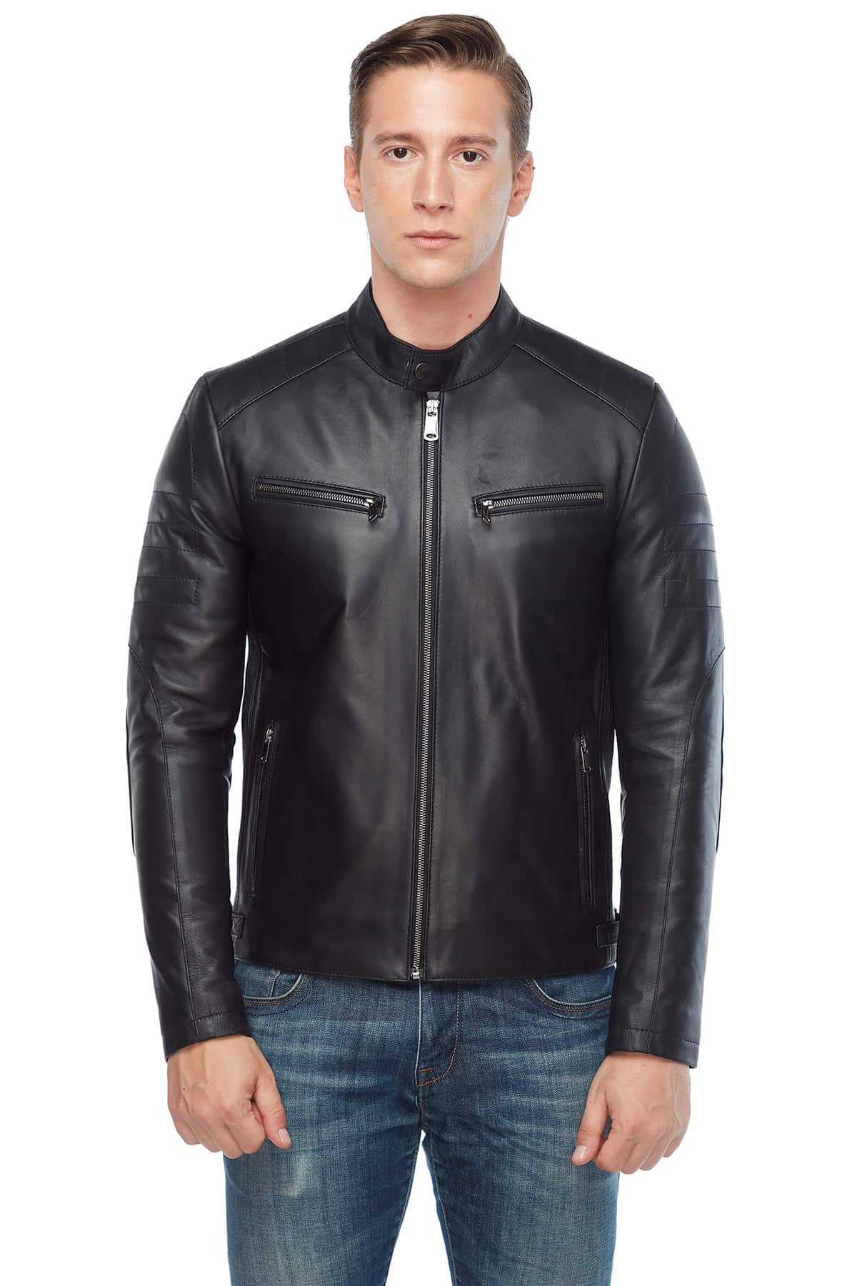Michail Men's 100 % Real Black Leather Sport Jacket