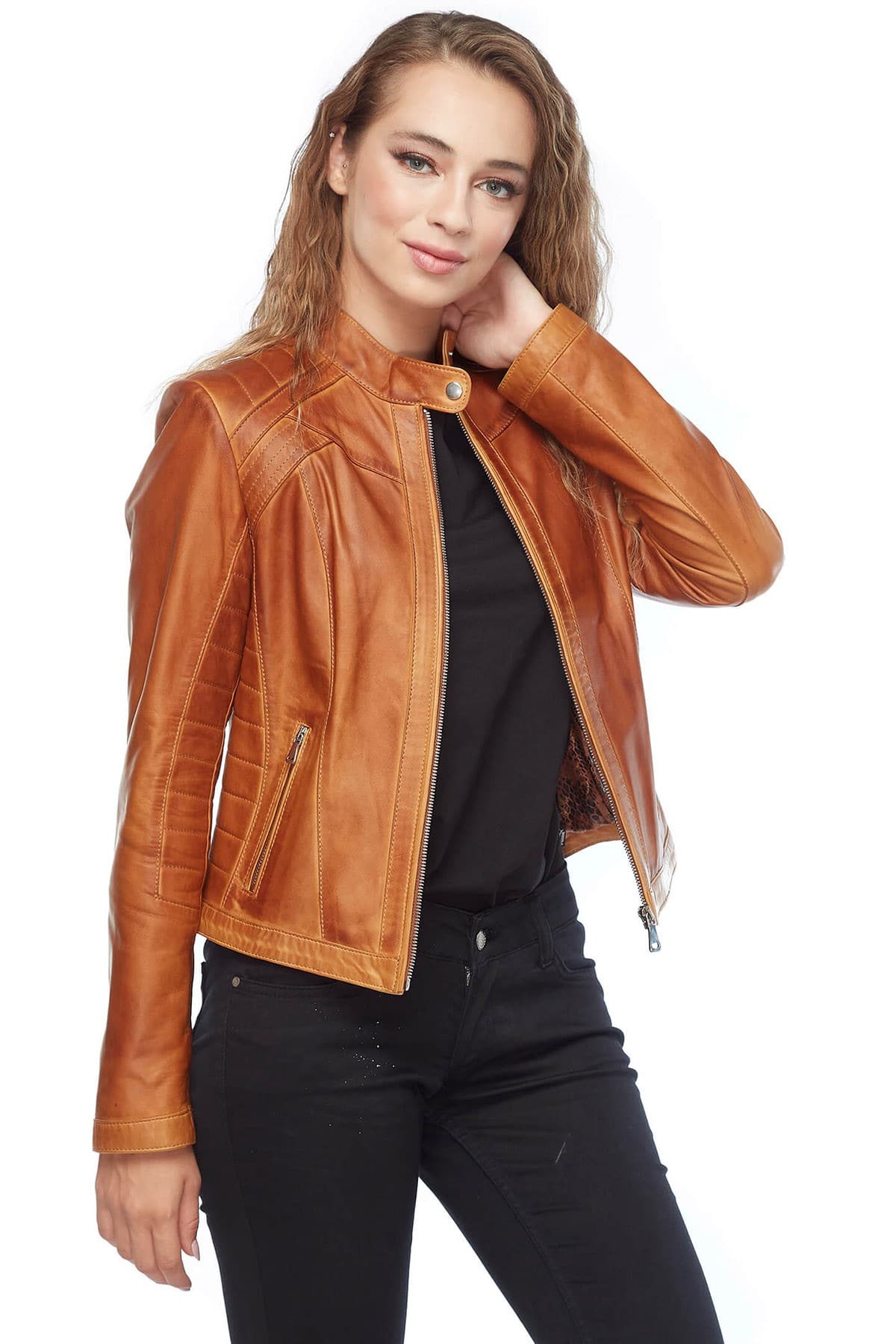 Millie Brady Women's 100 % Real Brown Leather Waxed Jacket