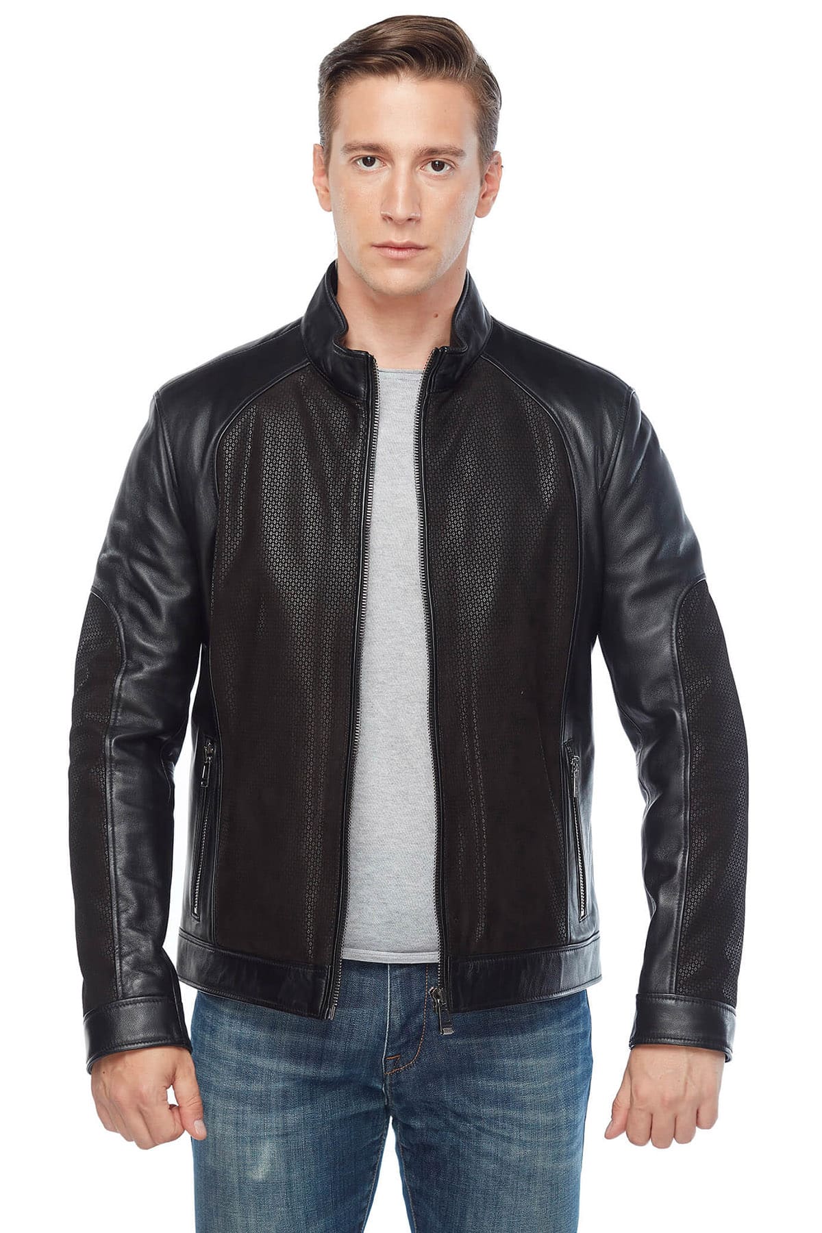 Men's 100 % Real Black Leather Laser Pyramid Design Jacket