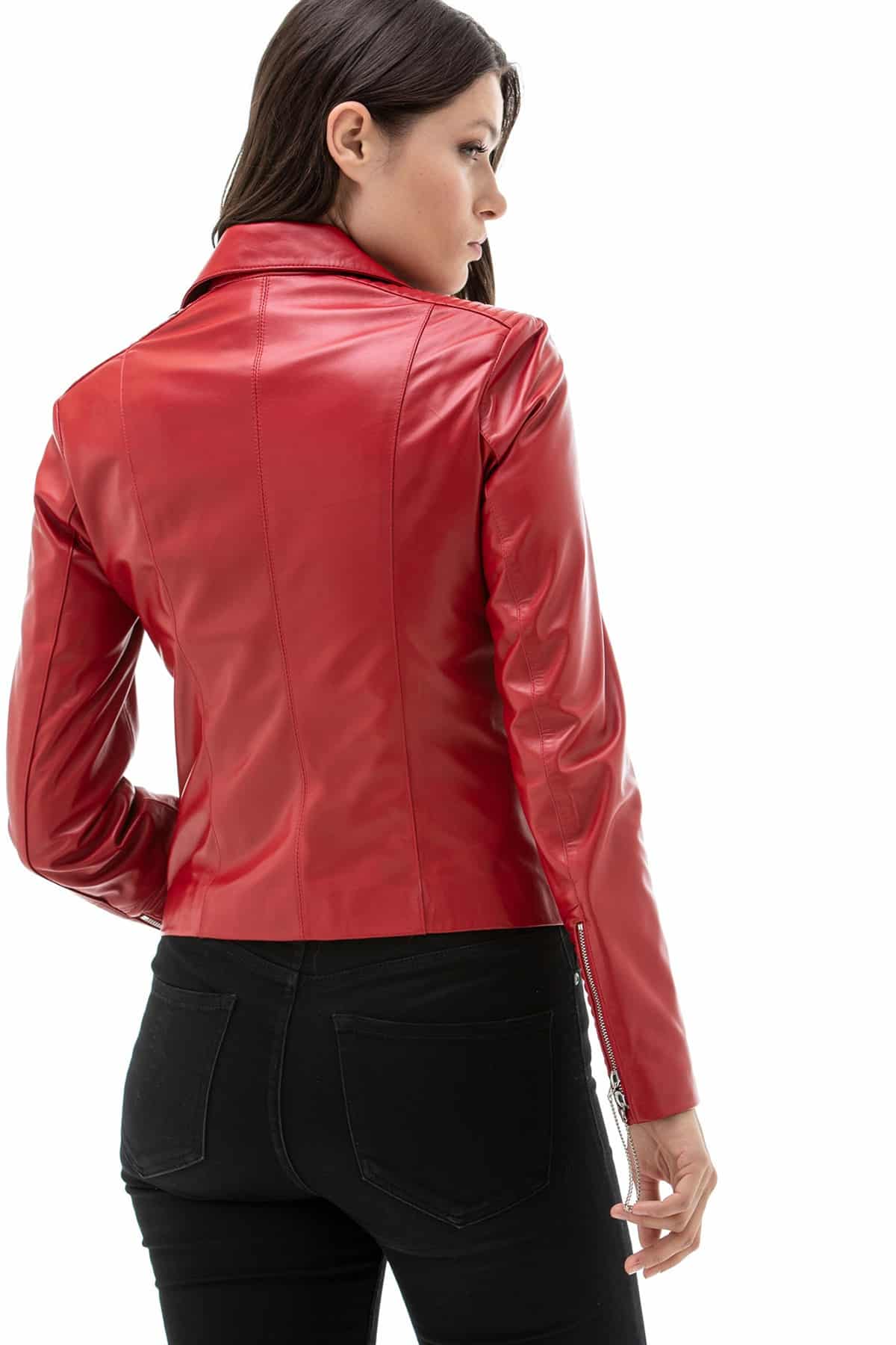 Women's 100 % Real Red Leather Biker Jacket