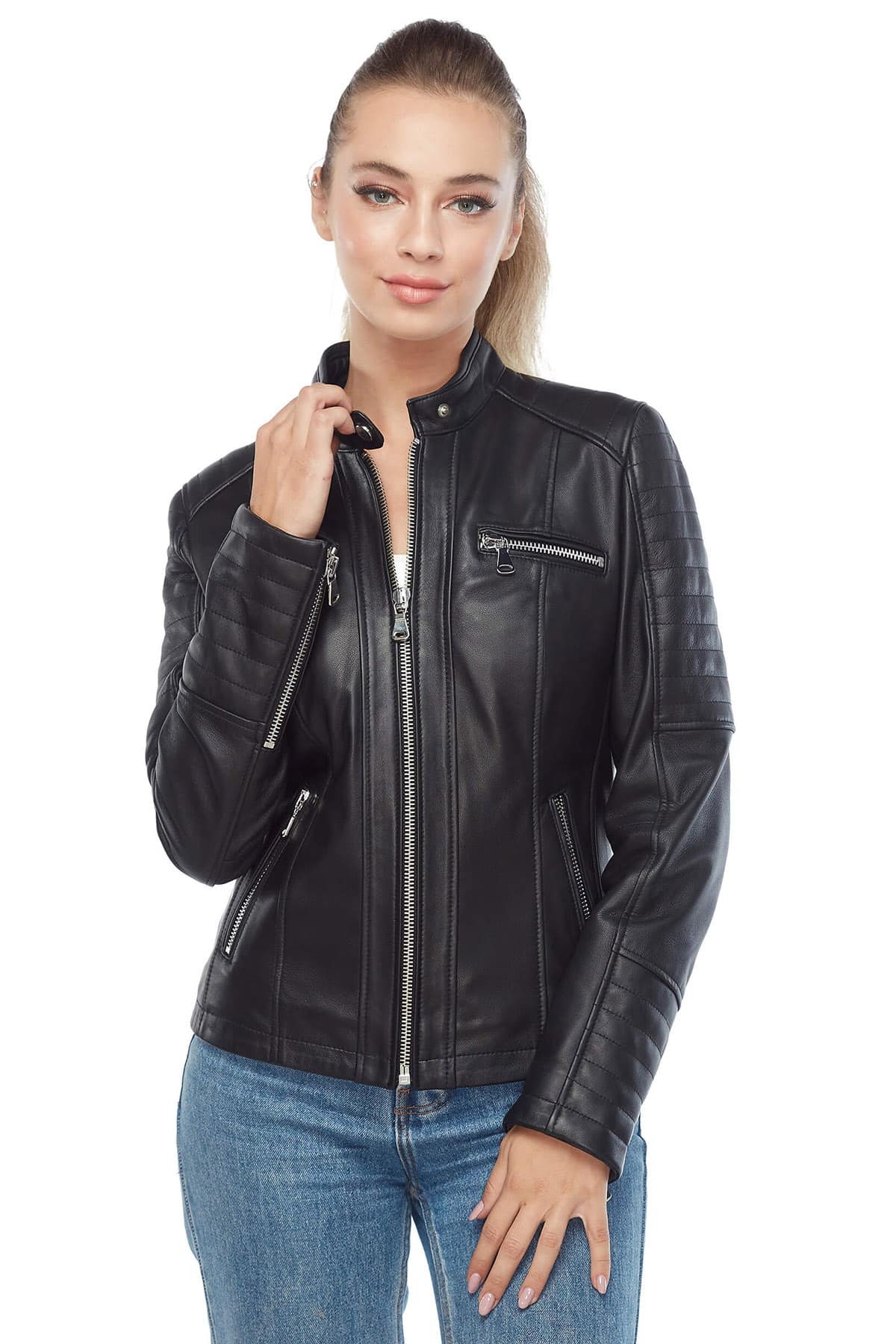 Sarah Archer Women's 100 % Real Black Leather Jacket