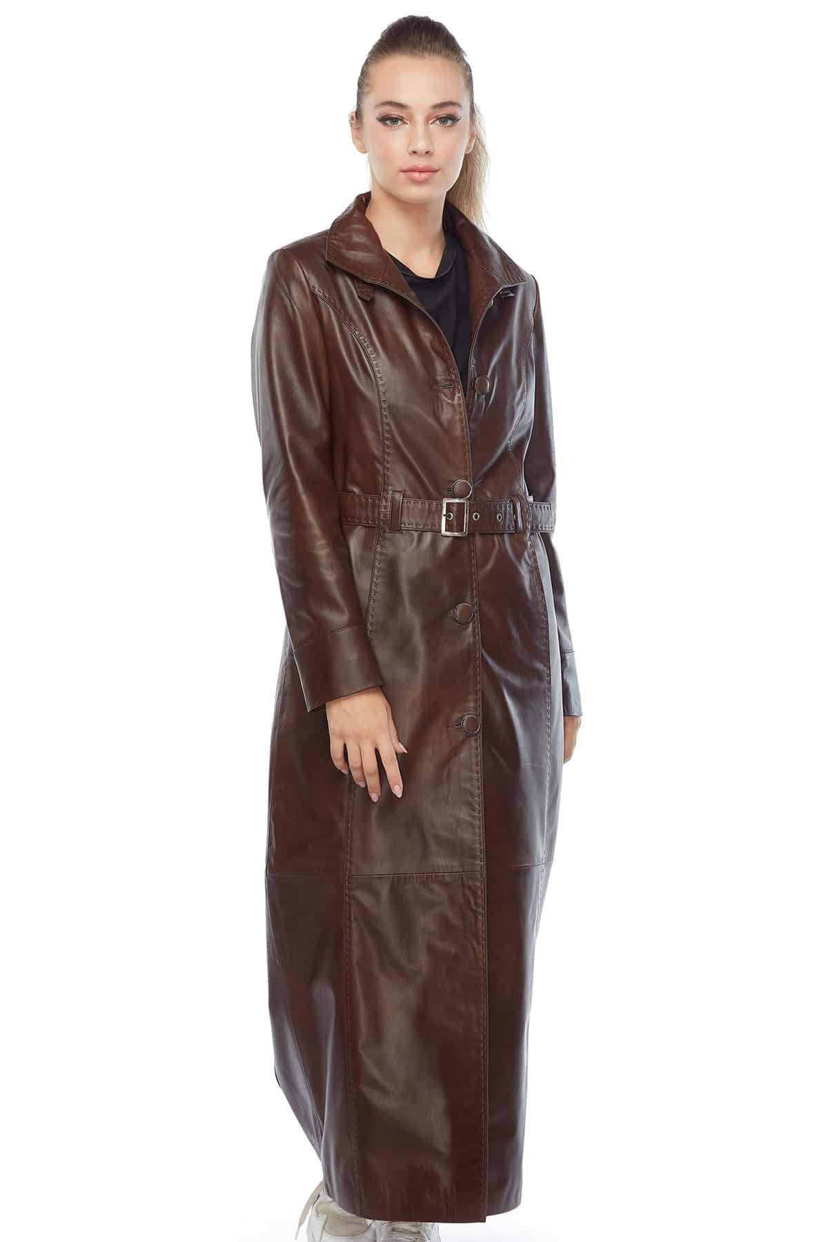 Women's Long Leather Jacket Lapel Slim Trench Coat Windbreaker outwear  parkas | eBay