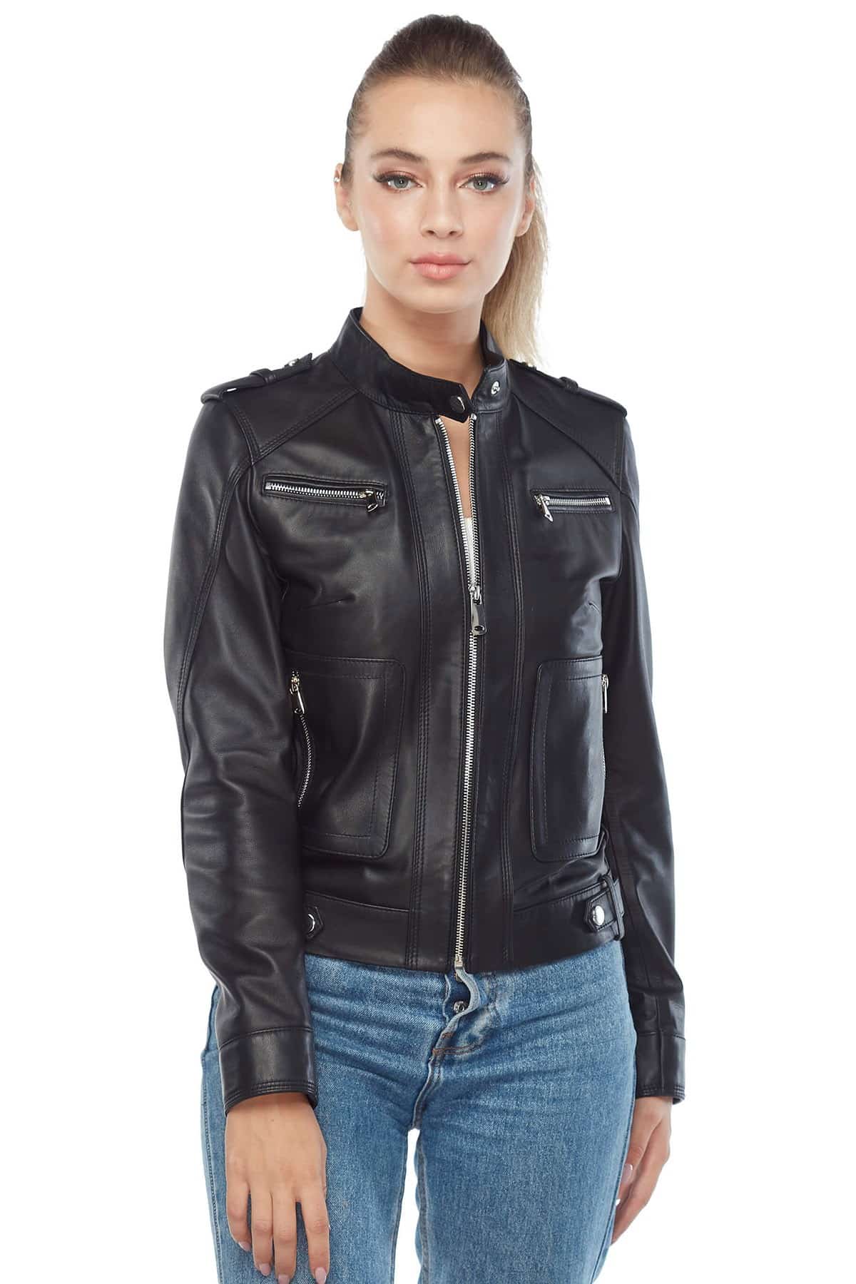 Sofia Women's 100 % Real Black Leather Jacket