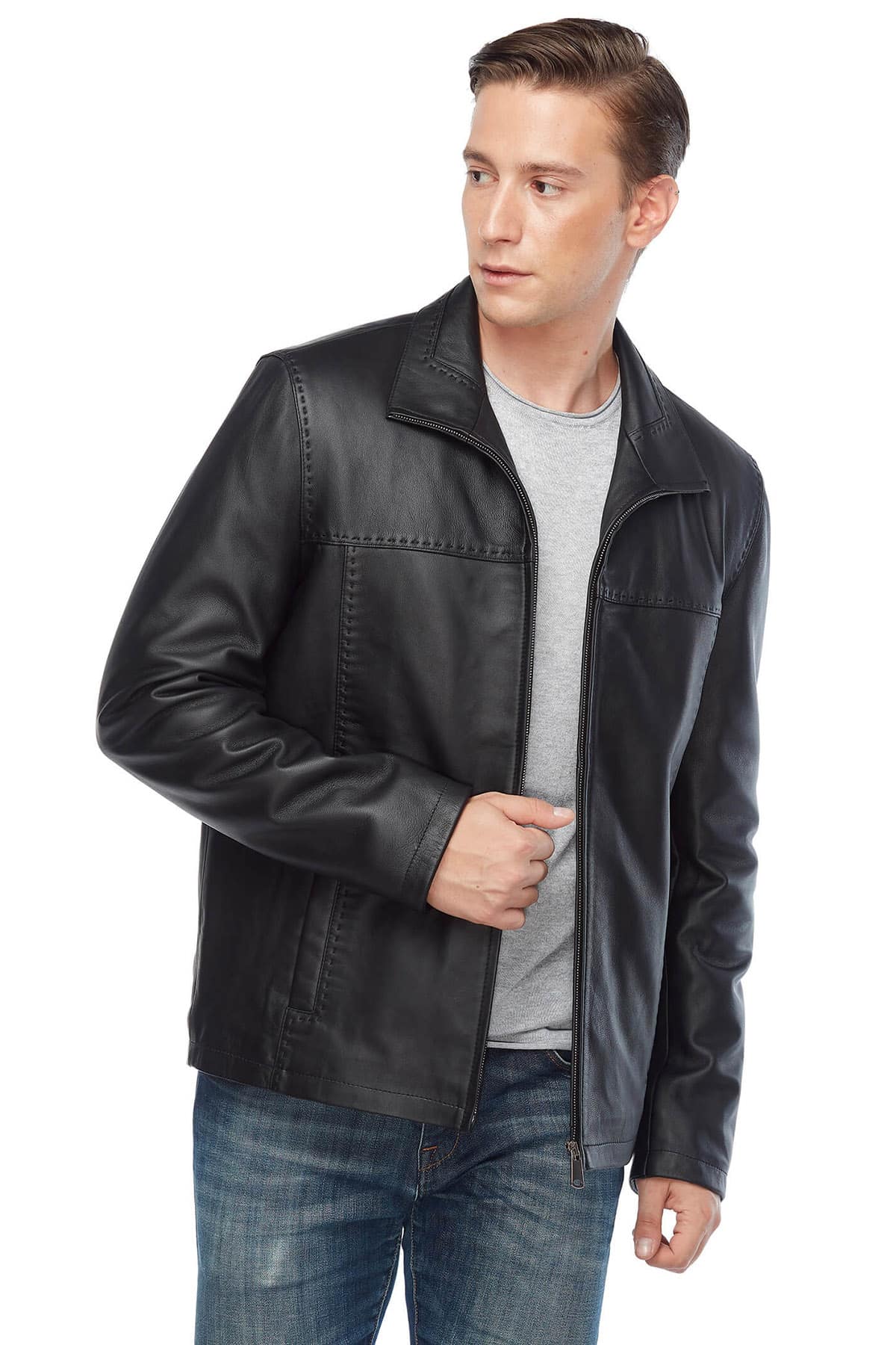 Trent Ford Men's 100 % Real Black Leather Jacket