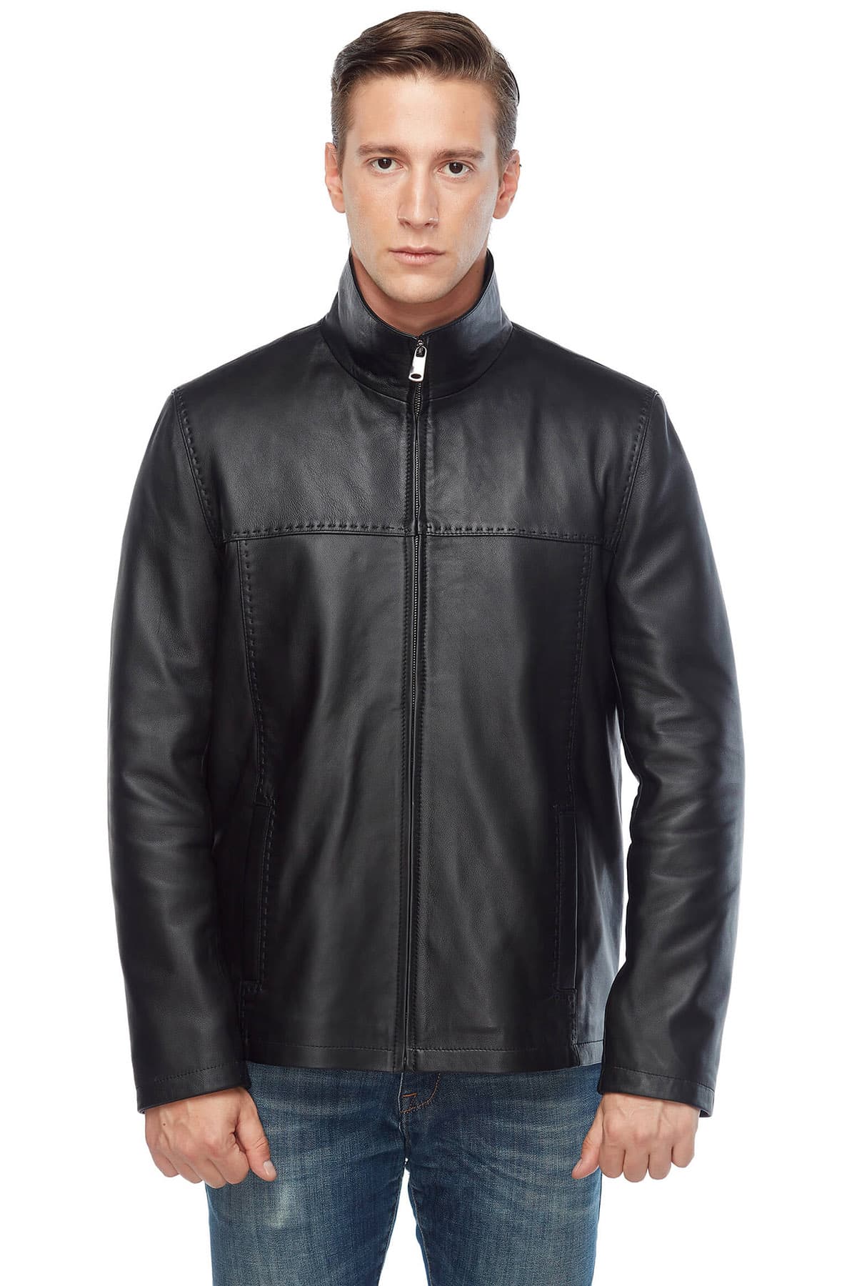 Men's 100 % Real Black Leather Puffer Jacket