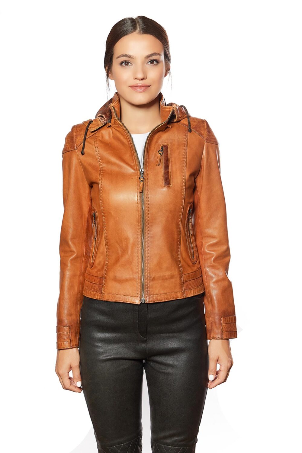 Shiela Women's 100 % Real Red Leather Brando Jacket