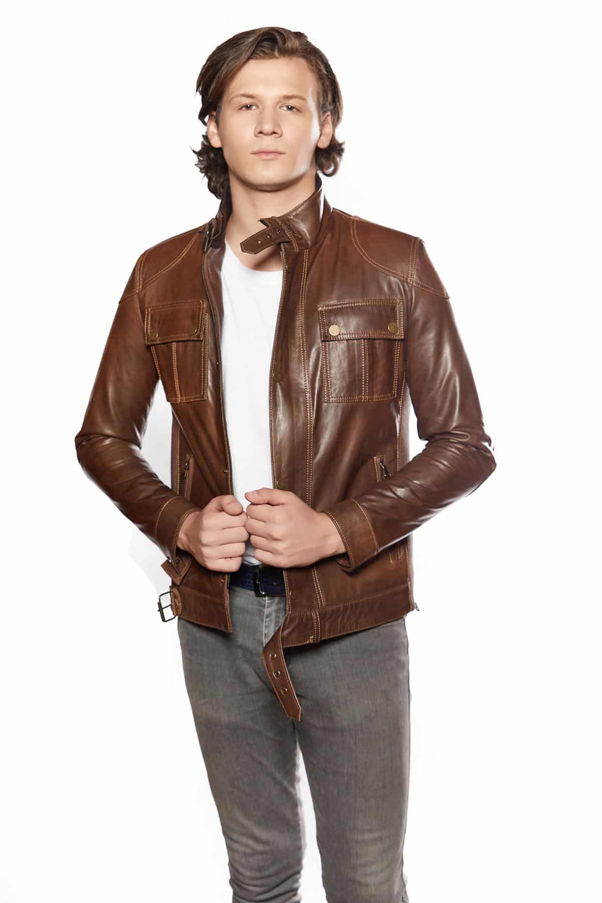 Men's Coffee Oiling Leather Jacket - Mens Fashion New Mexico
