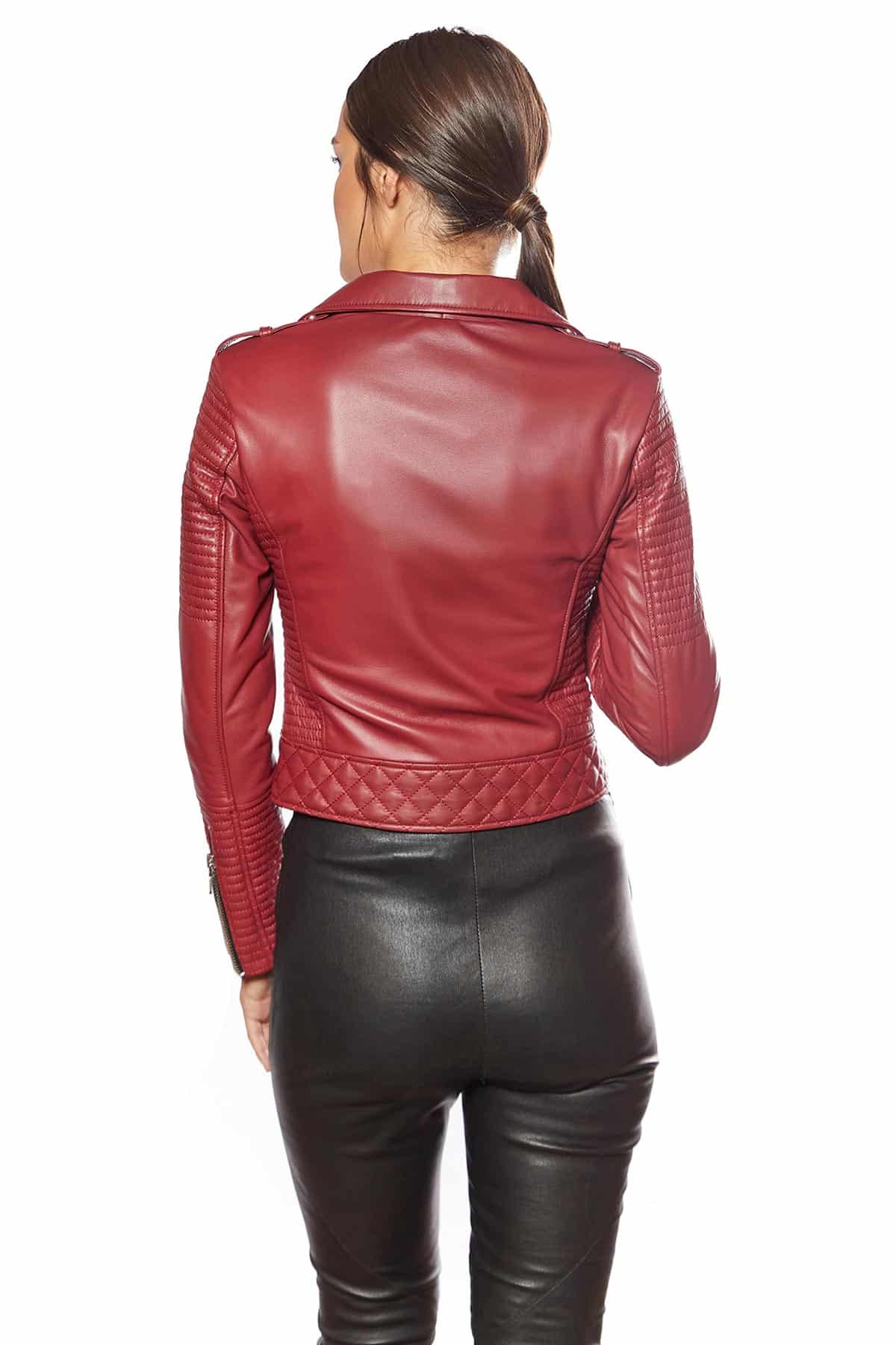 Women S 100 Real Claret Red Leather Biker Style Jacket