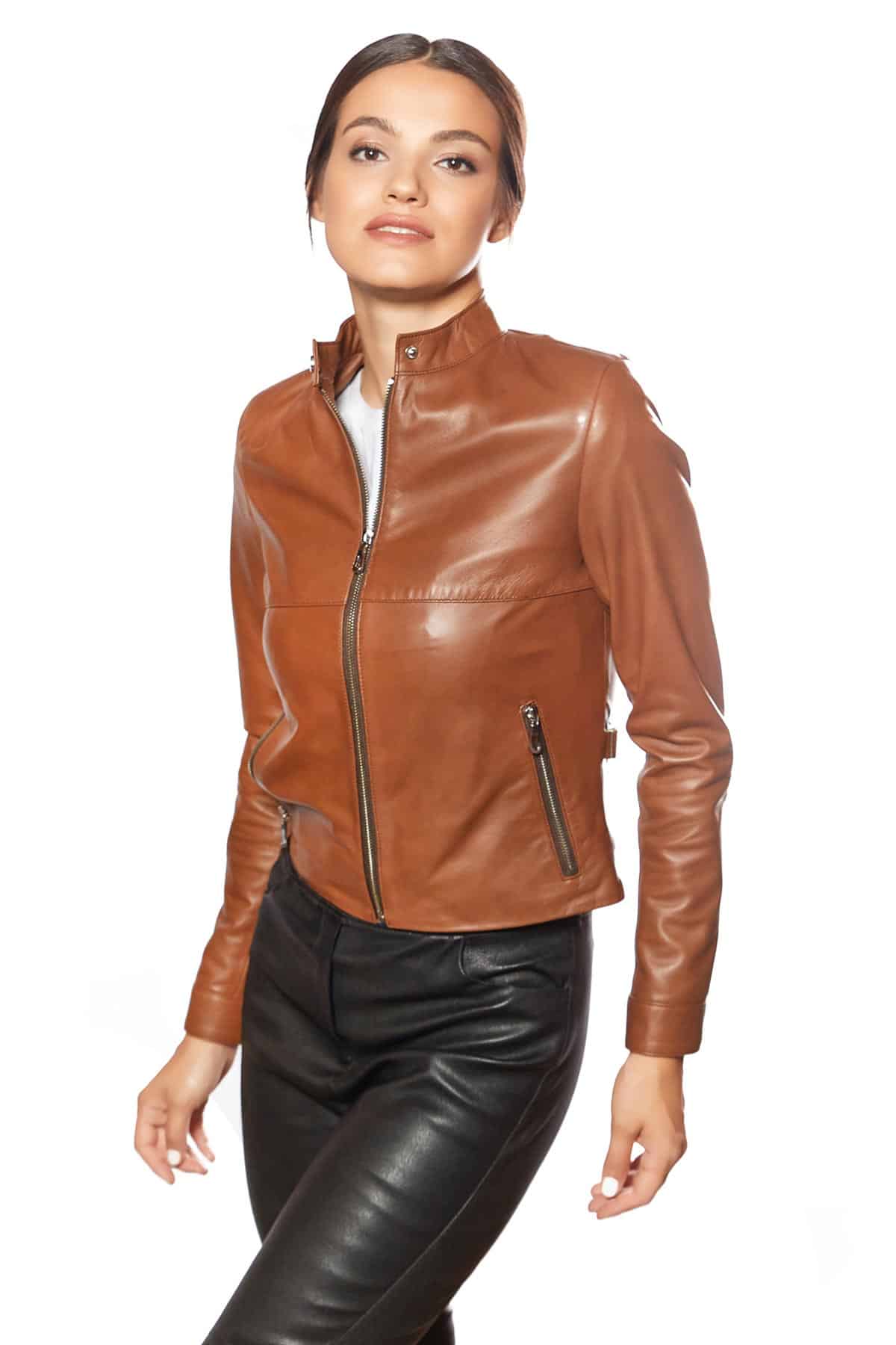 Flora Women's 100 % Real Tobacco Leather Jacket