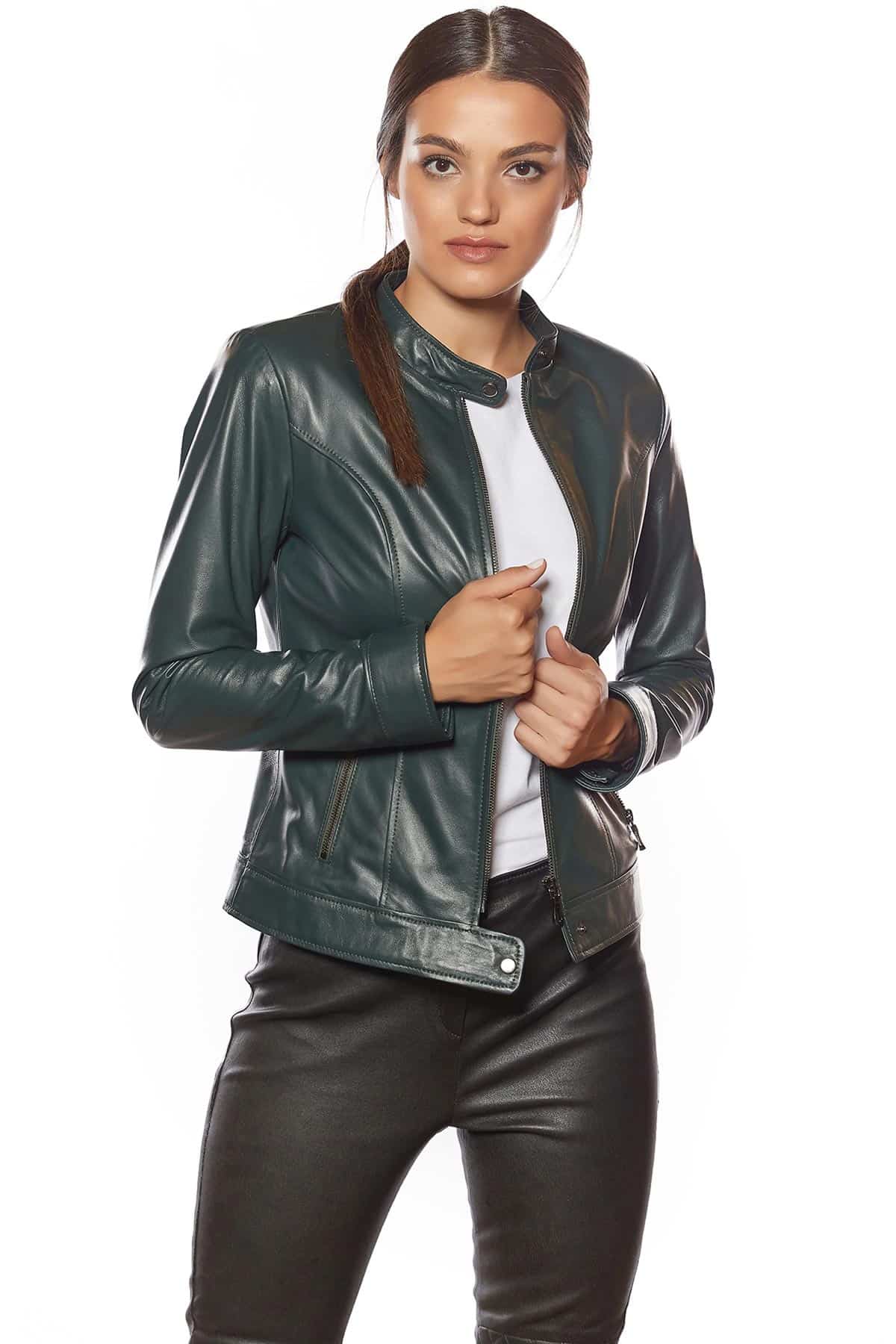 Bella Women's 100 % Real Green Leather Jacket