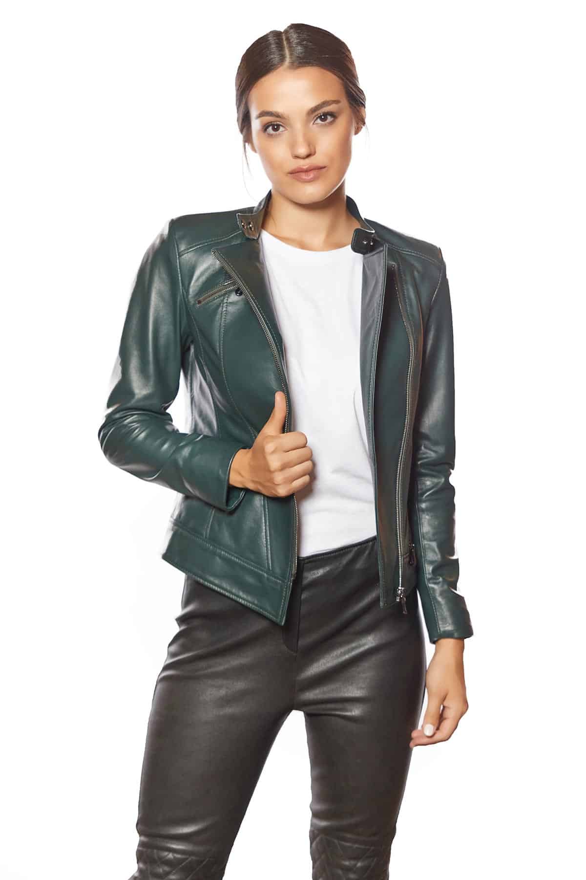 Francesca Women's 100 % Real Green Leather Jacket