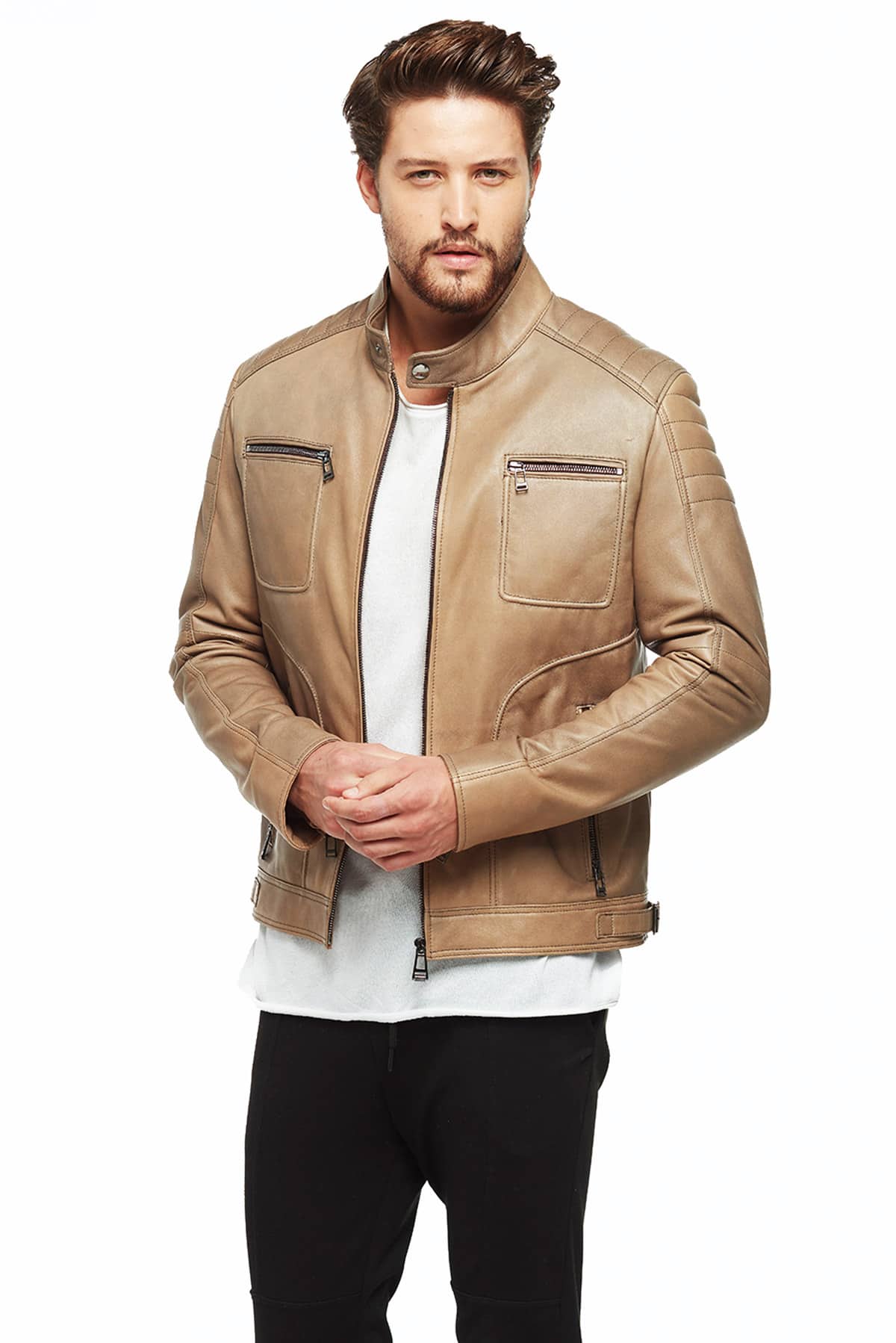 Men's 100% Real Ledun Leather Waxed Armada Sport Jacket