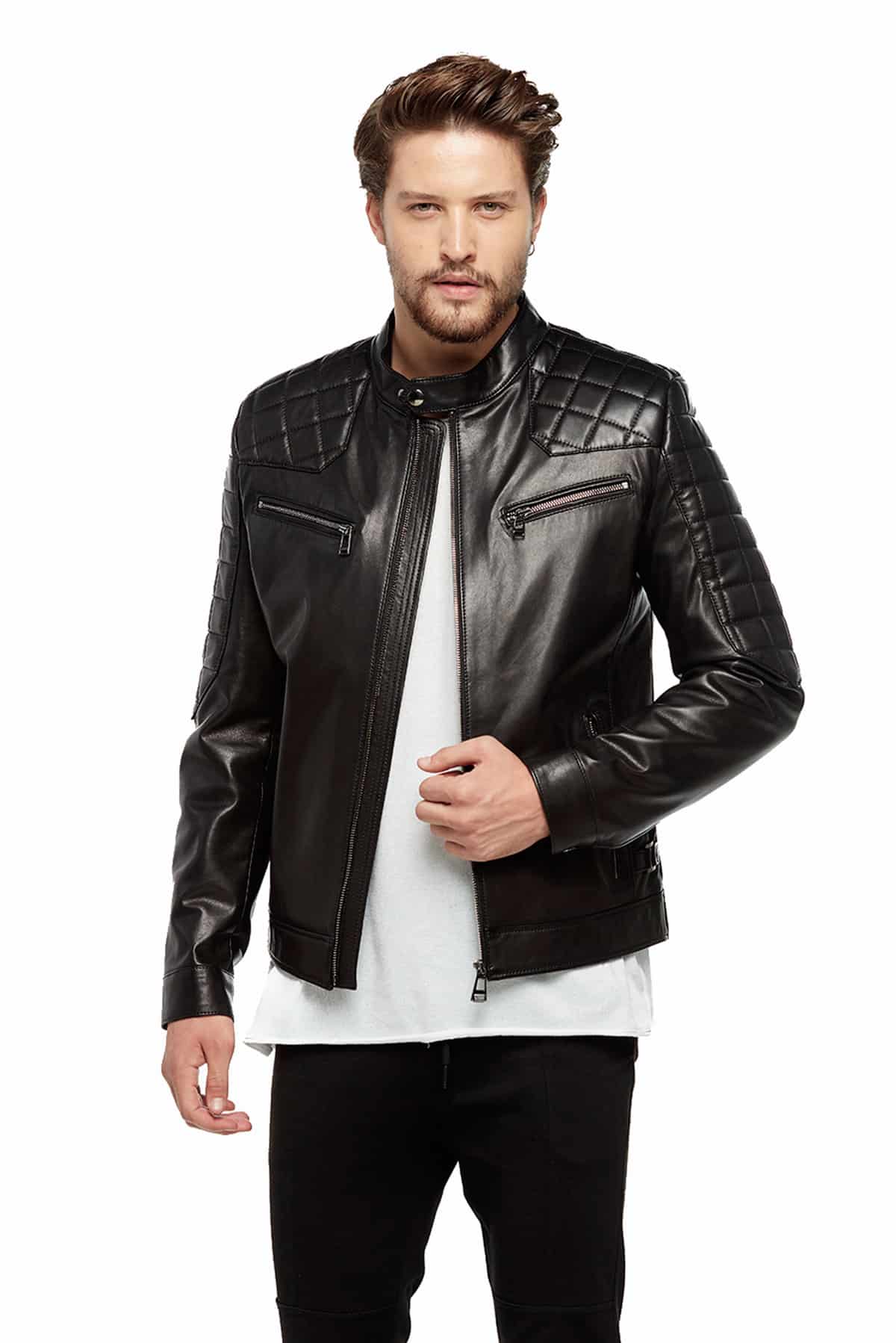Anthony Men's 100 % Real Black Leather Quilter Rider Jacket