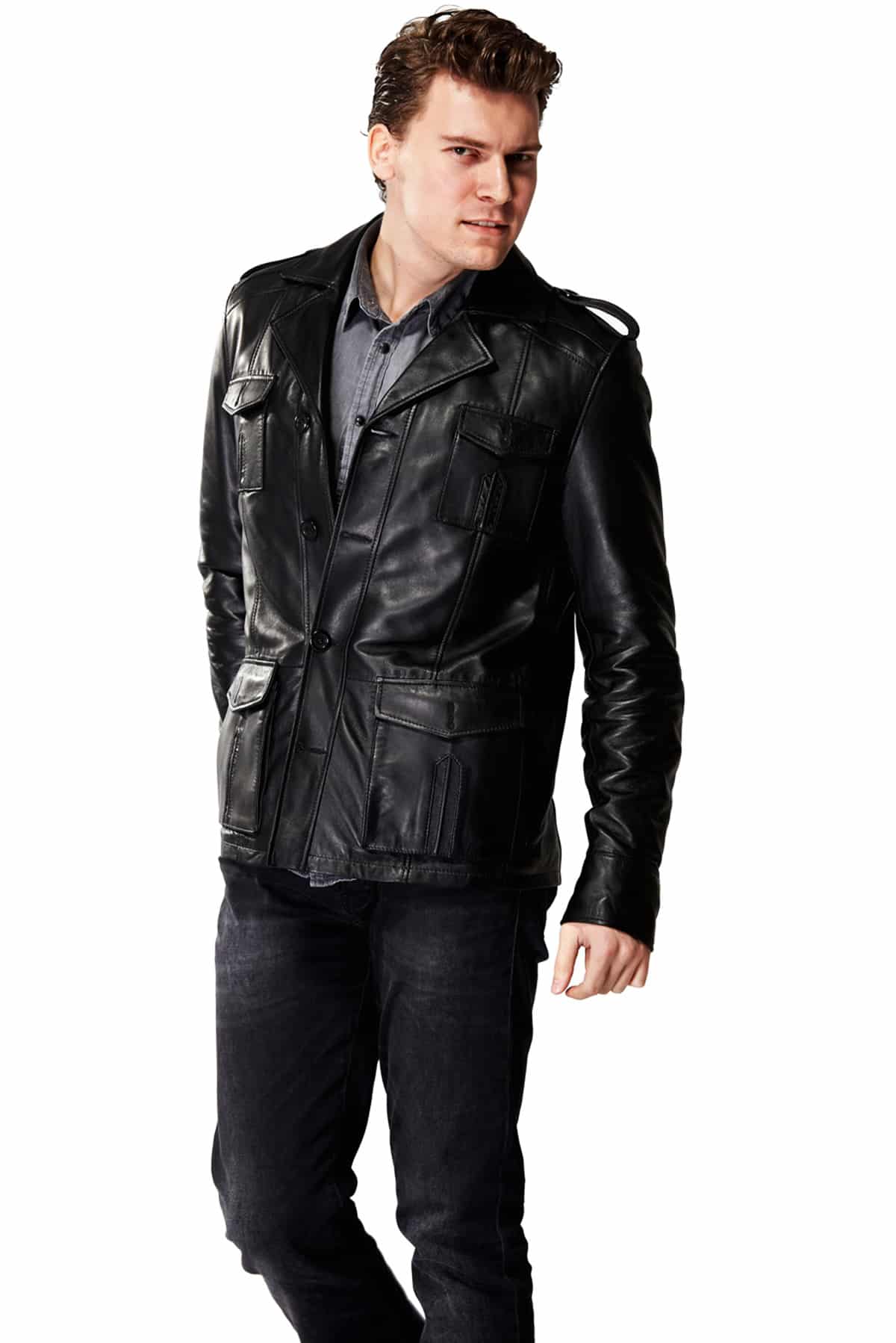 Men's 100 % Real Black Leather Sleuth Classic Jacket