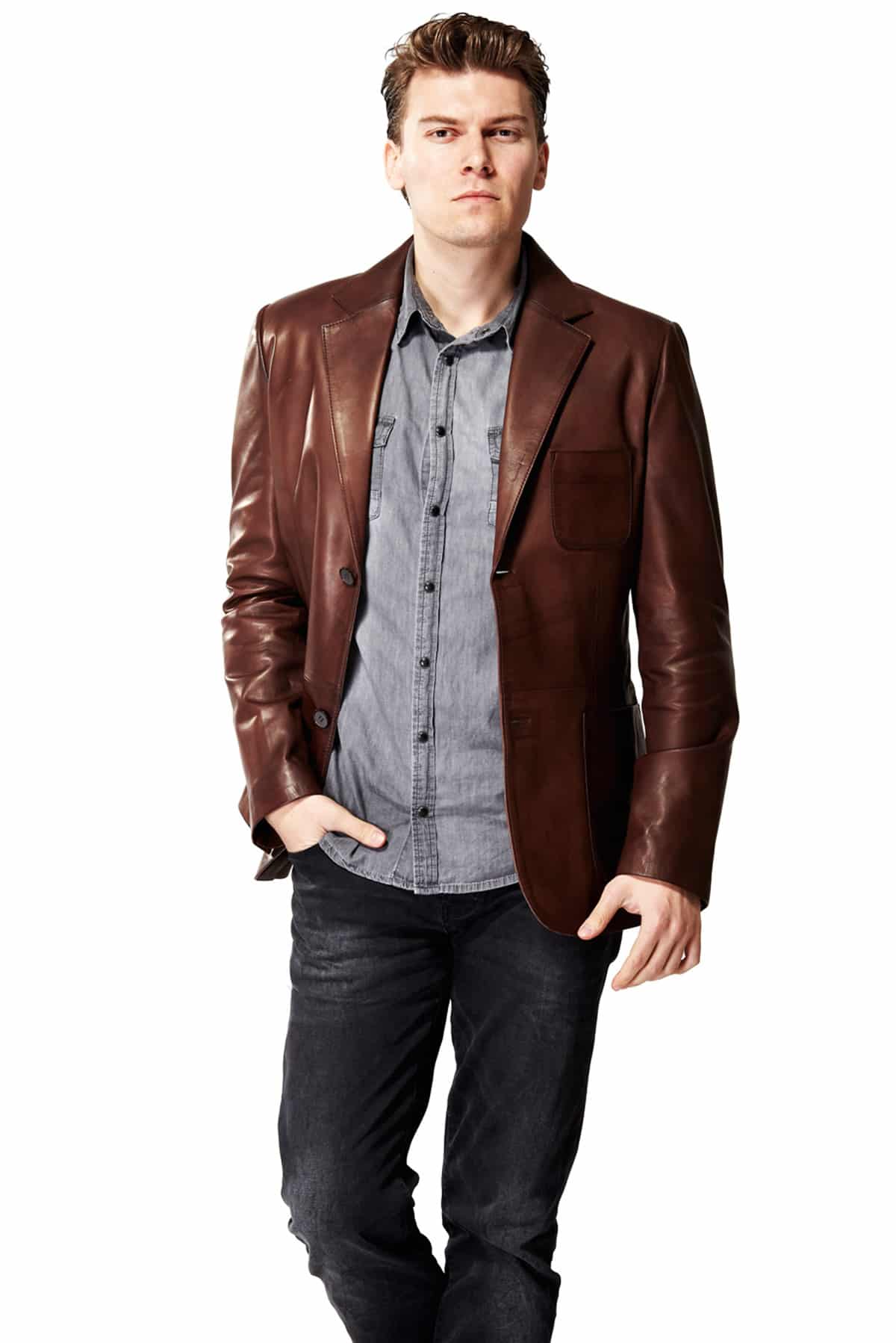 Men's 100% Real Brown Leather Classic Coat